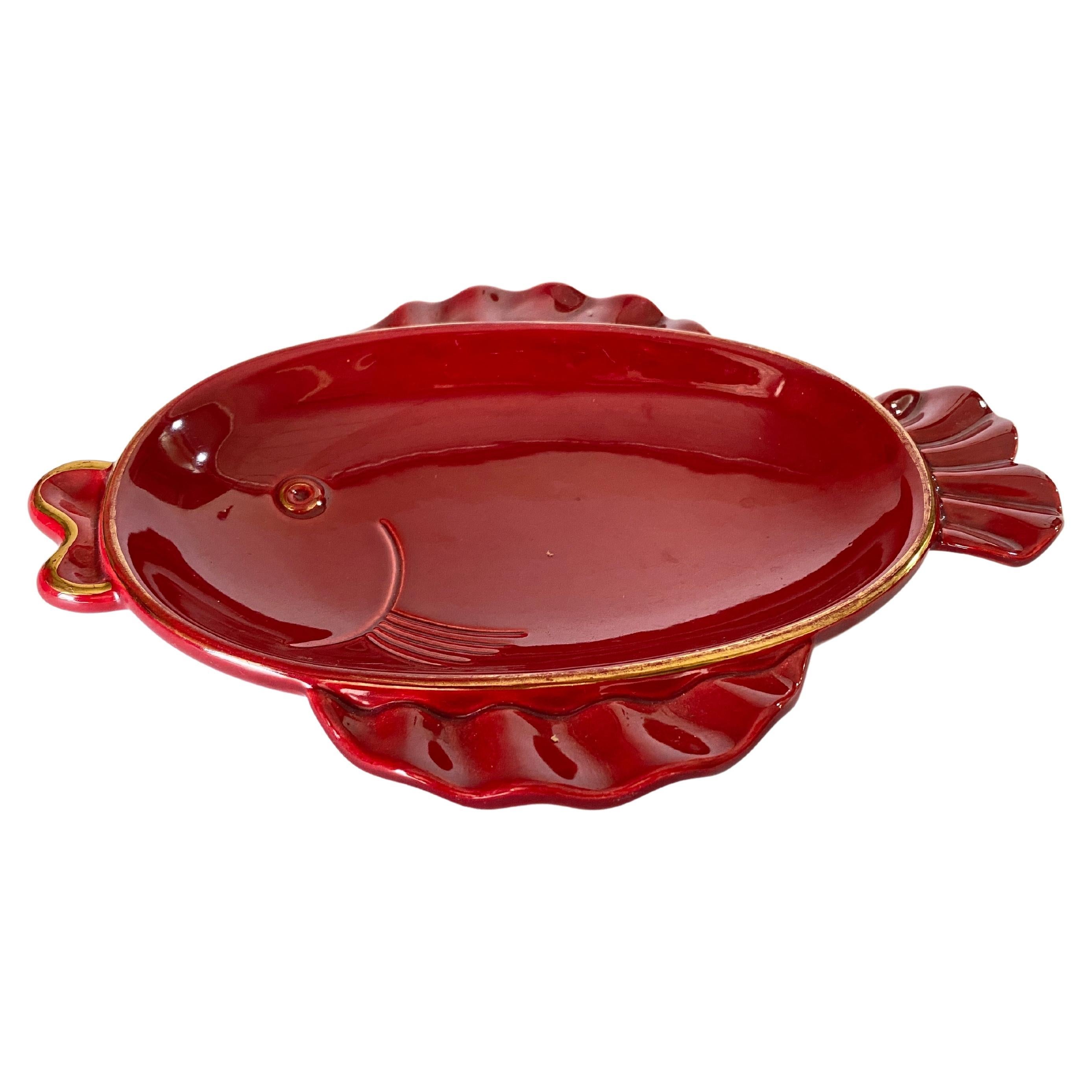 Ceramic Dish Ashtray or Centrepiece in Ceramic Art Deco Red Color For Sale