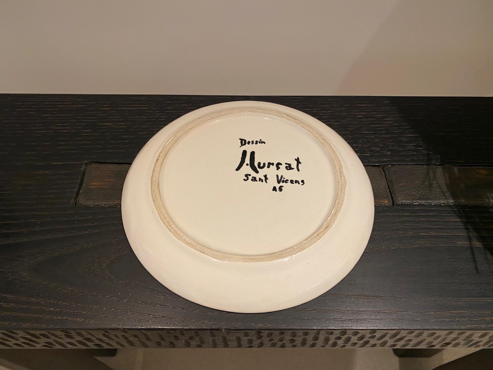 Mid-20th Century Ceramic Dish/decorative plate with Face Signed by Jean Lurçat 1950s For Sale