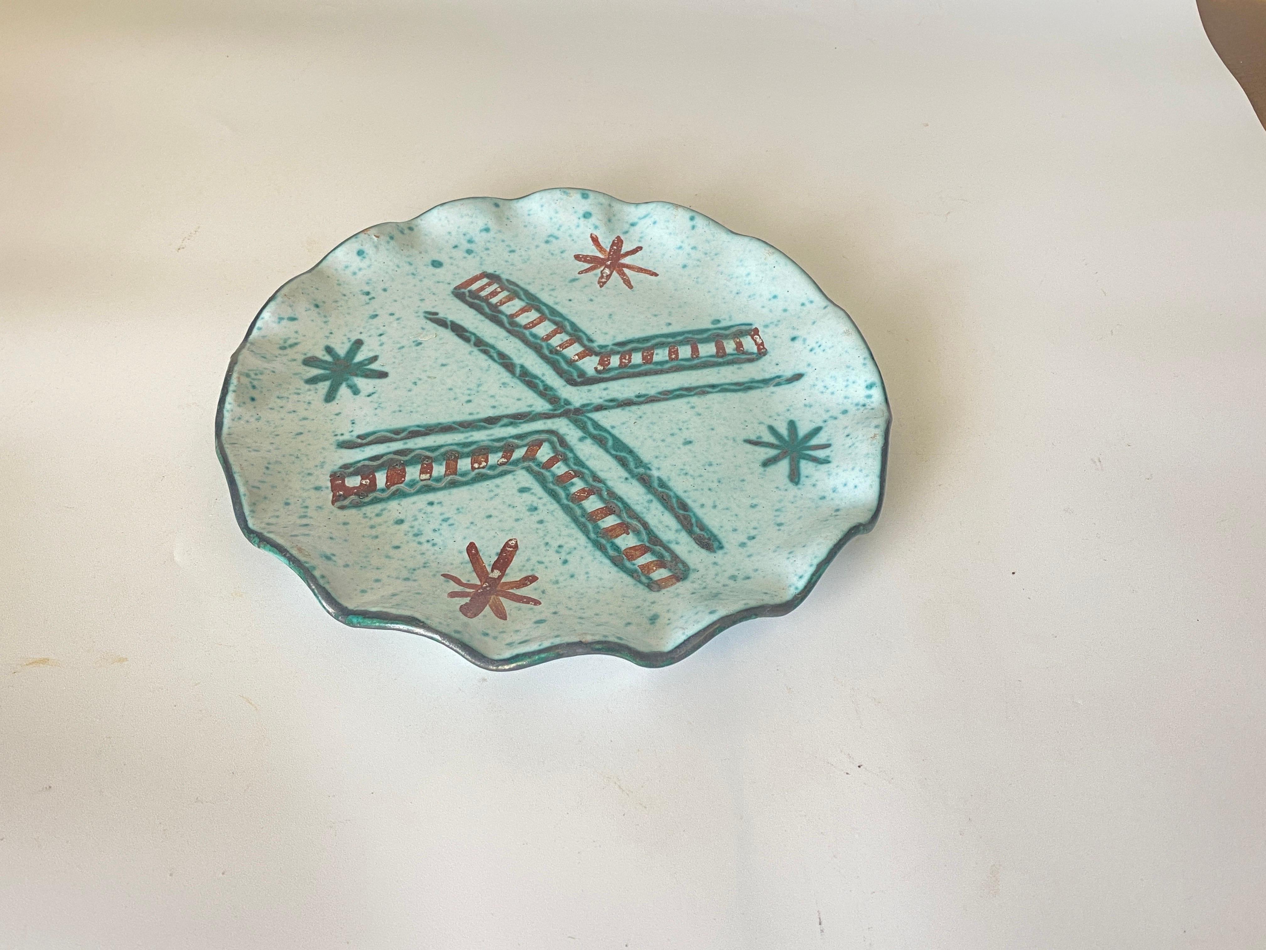 Mid-20th Century Ceramic Dish Green and Brown in the Style of Robert Picault France, 1960 For Sale