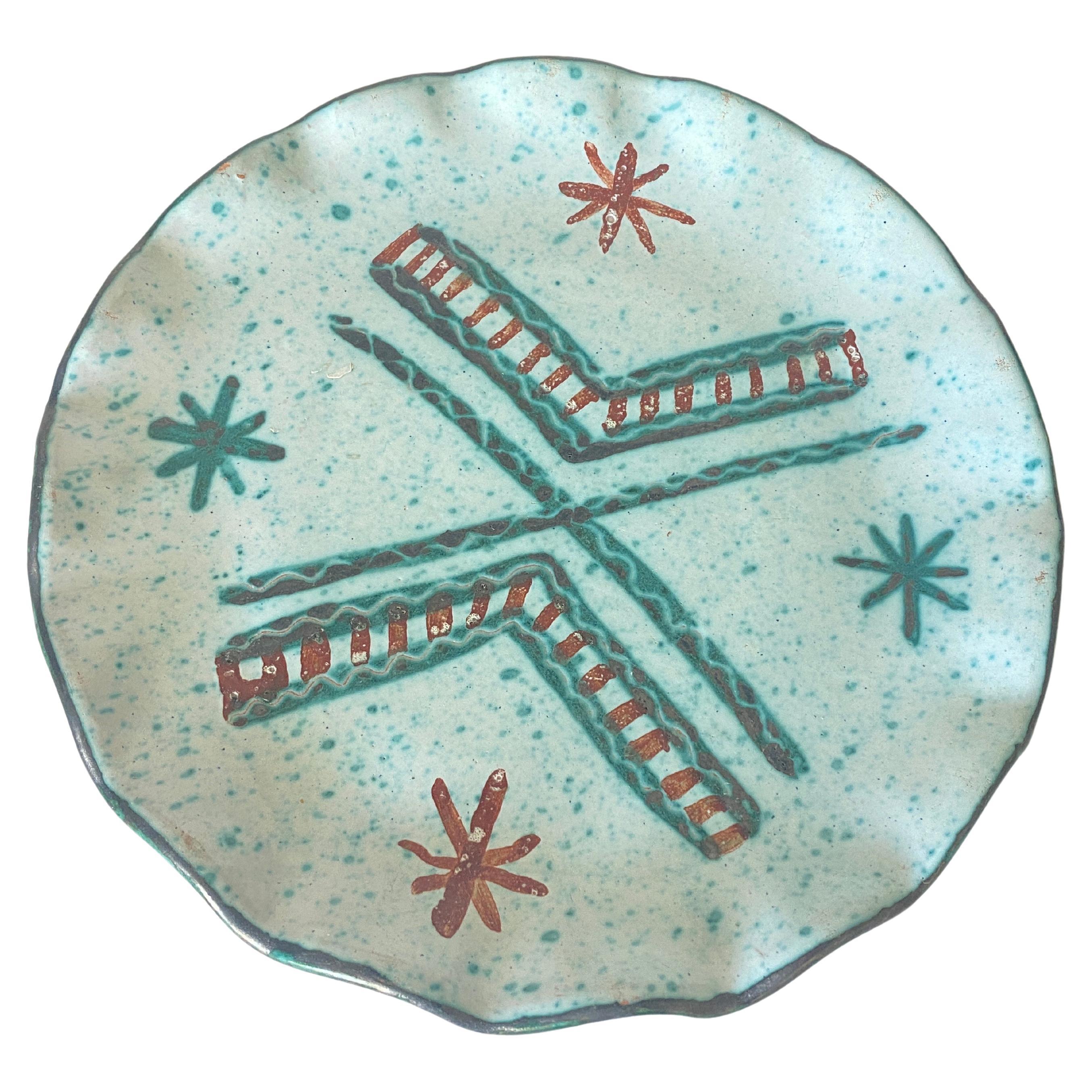 Ceramic Dish Green and Brown in the Style of Robert Picault France, 1960 For Sale