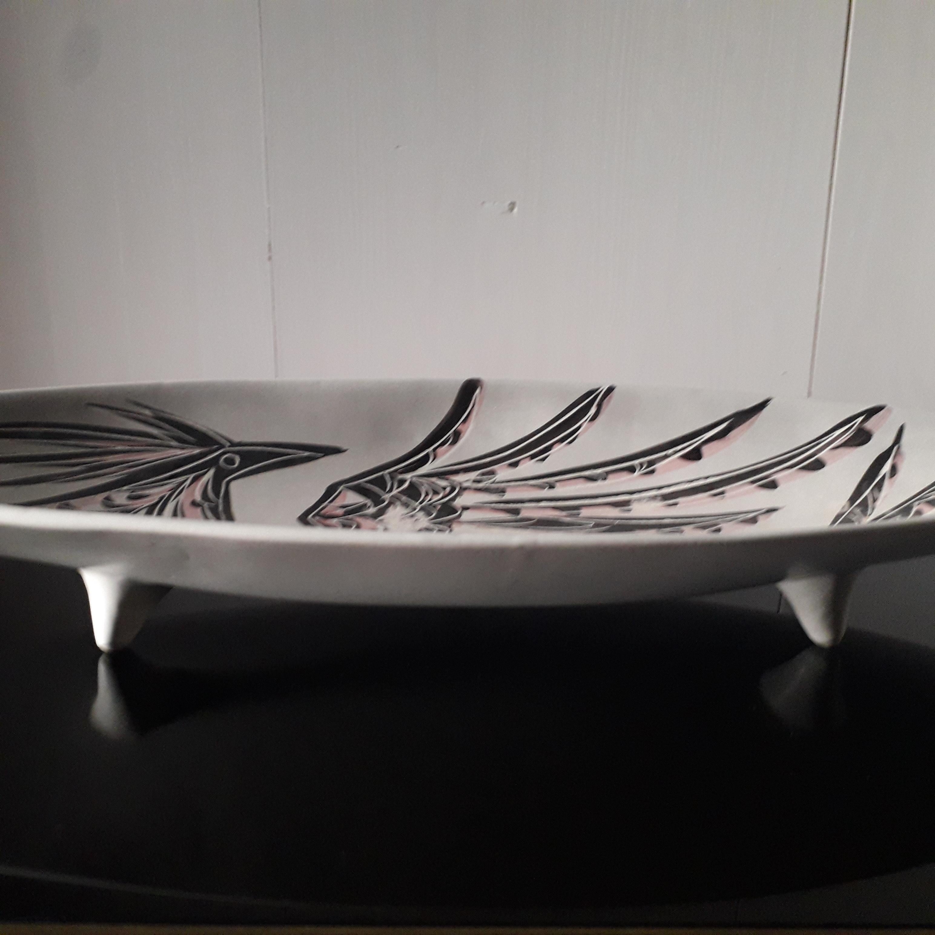 Hand-Crafted Ceramic Dish Hélène Ugo Workshop Vallauris, Year 1960, France For Sale