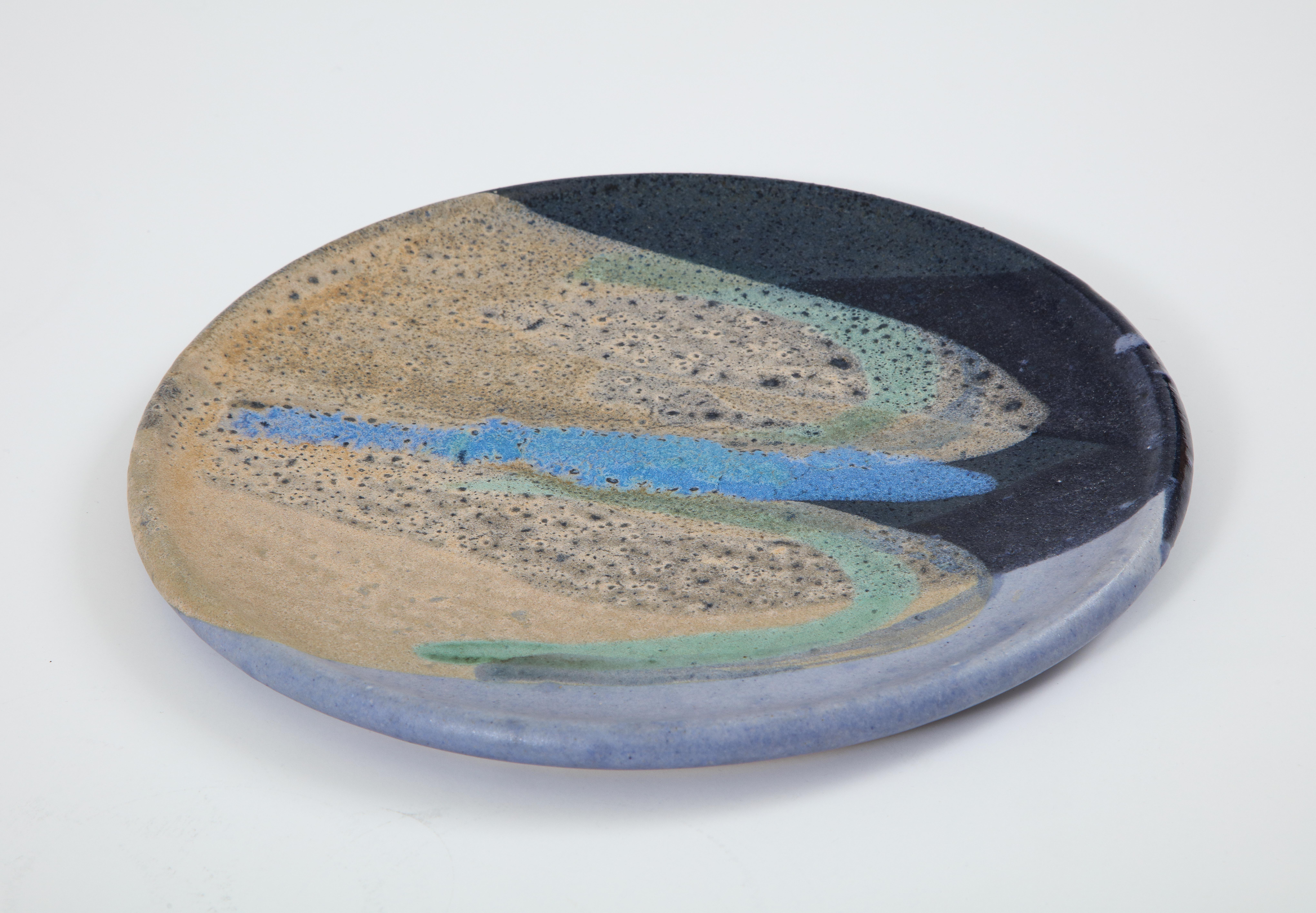 Mid-Century Modern Ceramic Dish with Abstract Enamel Glaze