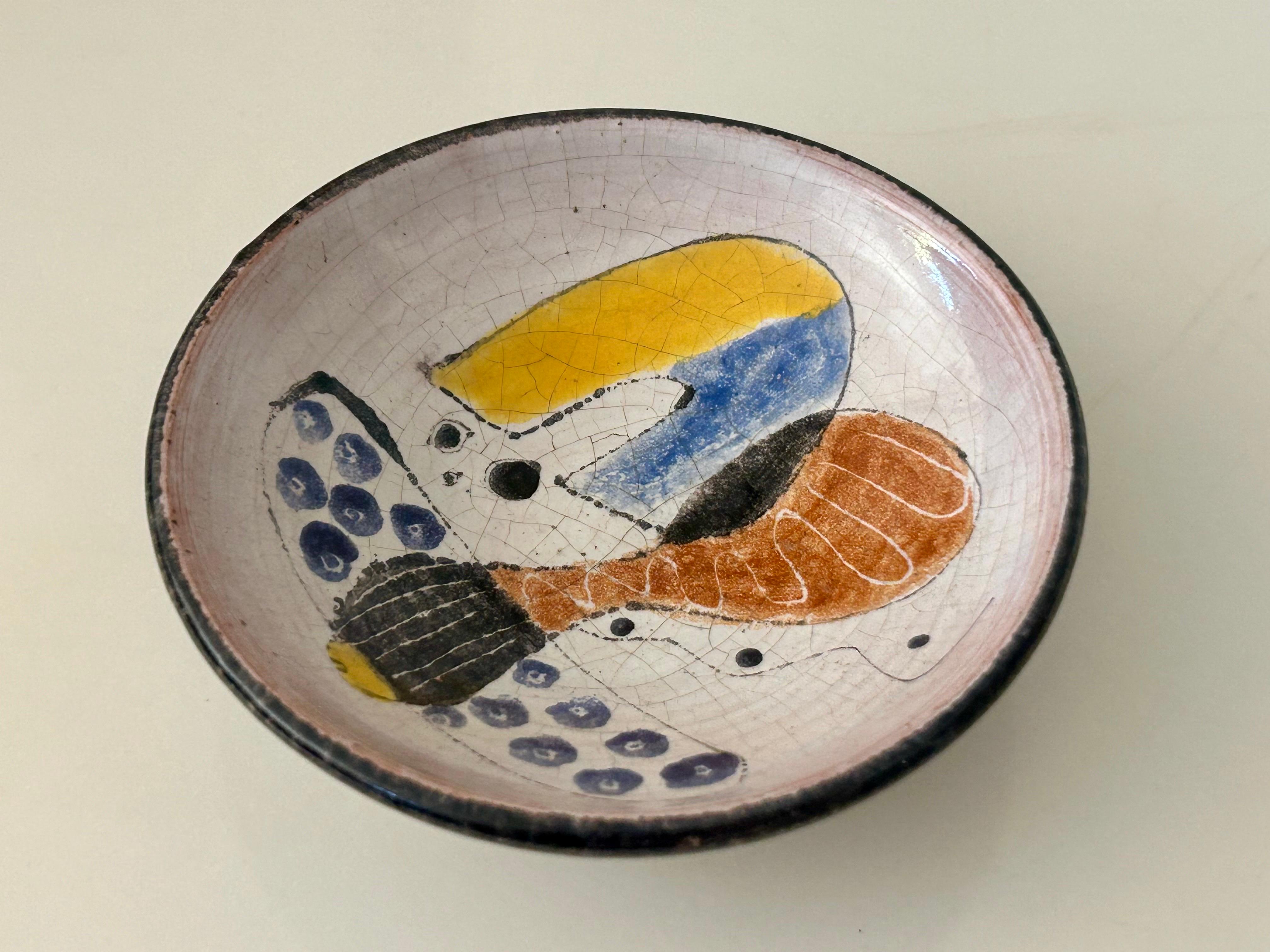 Mid-Century Modern Ceramic Dish with Abstract Painting Objet d'Art  For Sale