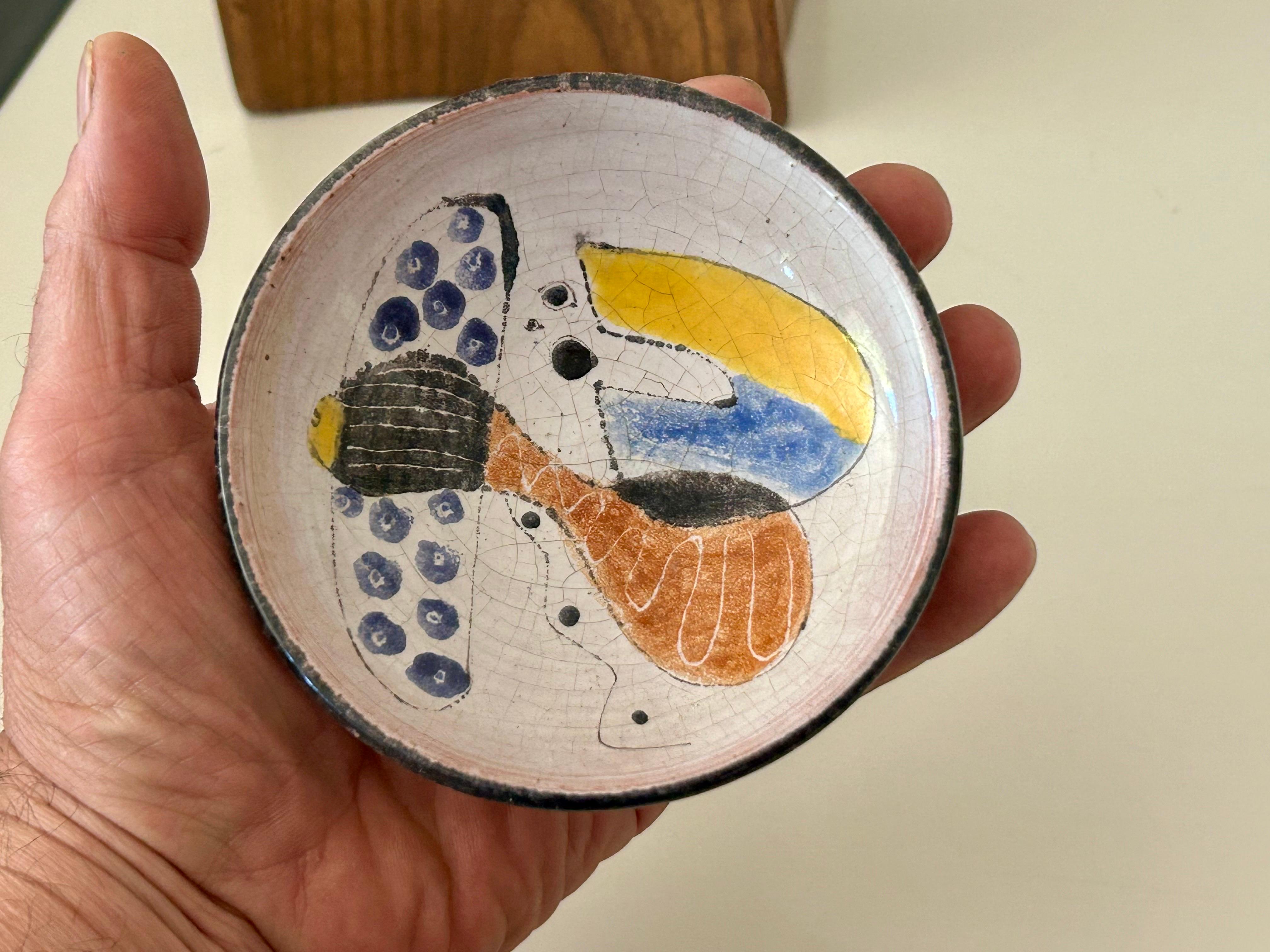 Fired Ceramic Dish with Abstract Painting Objet d'Art  For Sale