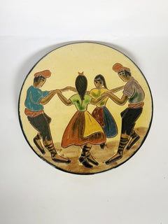 Ceramic Dish with Dancers Decoration, France, 1960s