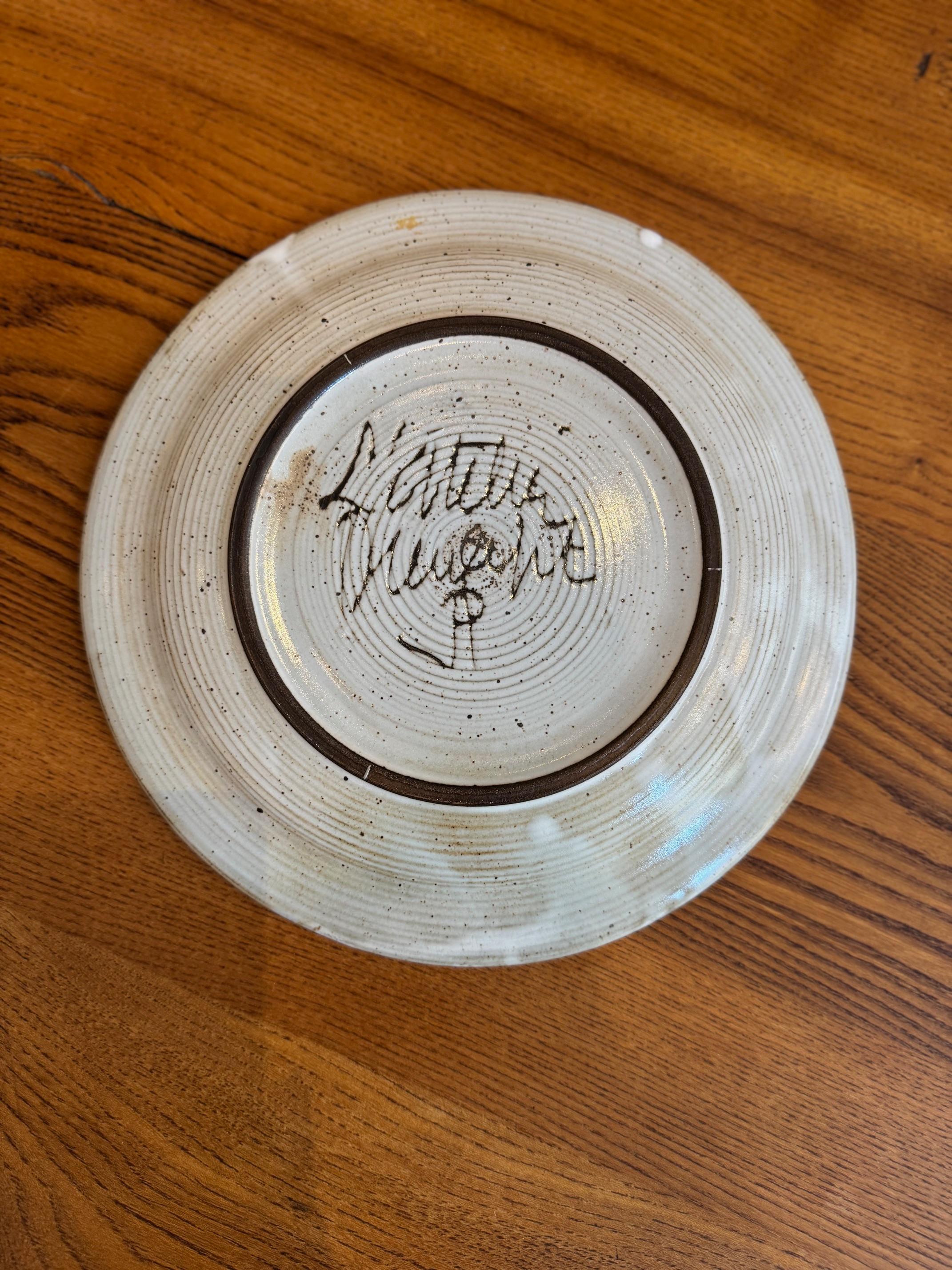 Plat en céramique décoré de hiboux signé par Jacques Pouchain Atelier Dieulefit, années 1960 en vente 1