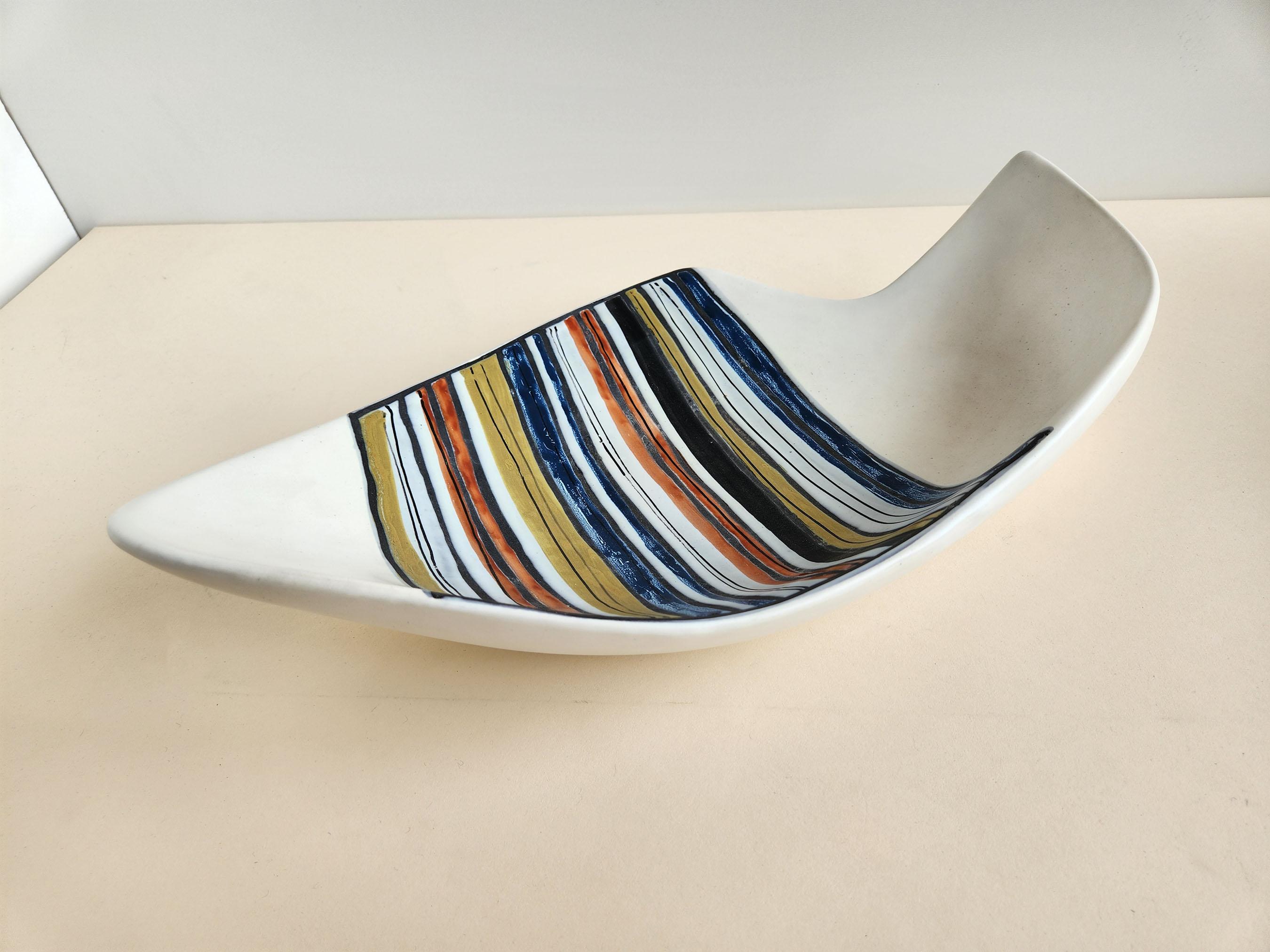Roger Capron - Ceramic Dish with Stripes  In Excellent Condition For Sale In Stratford, CT