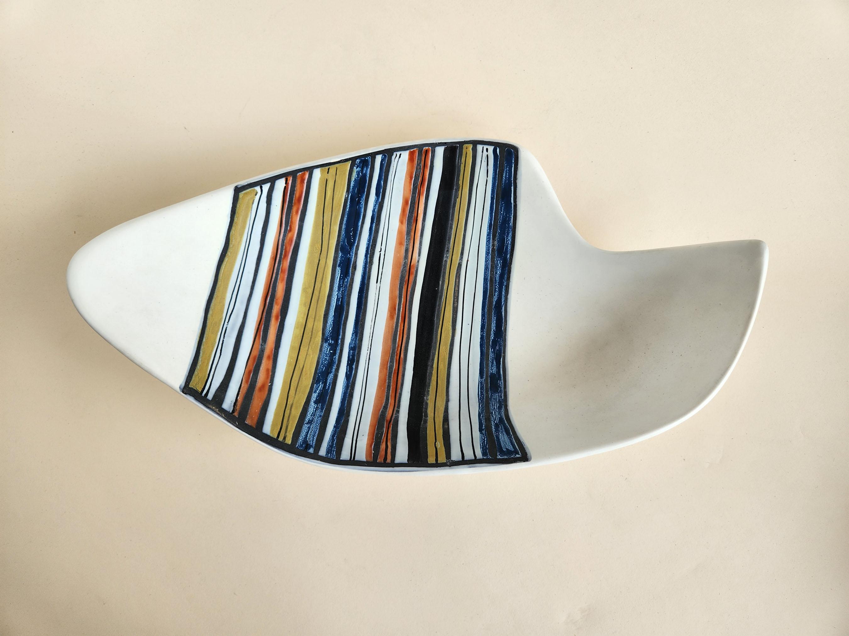 Mid-20th Century Roger Capron - Ceramic Dish with Stripes  For Sale