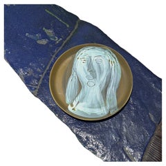 Ceramic Dish with Woman's Face Signed by Jacques Innocenti, 1950s