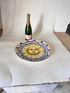 Ceramic Dish Yellow an Blue Italy 20th Century representing the Sun