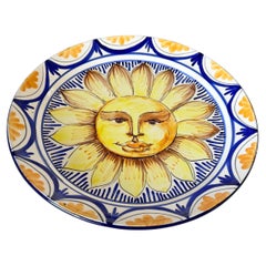 Ceramic Dish Yellow an Blue Italy 20th Century representing the Sun