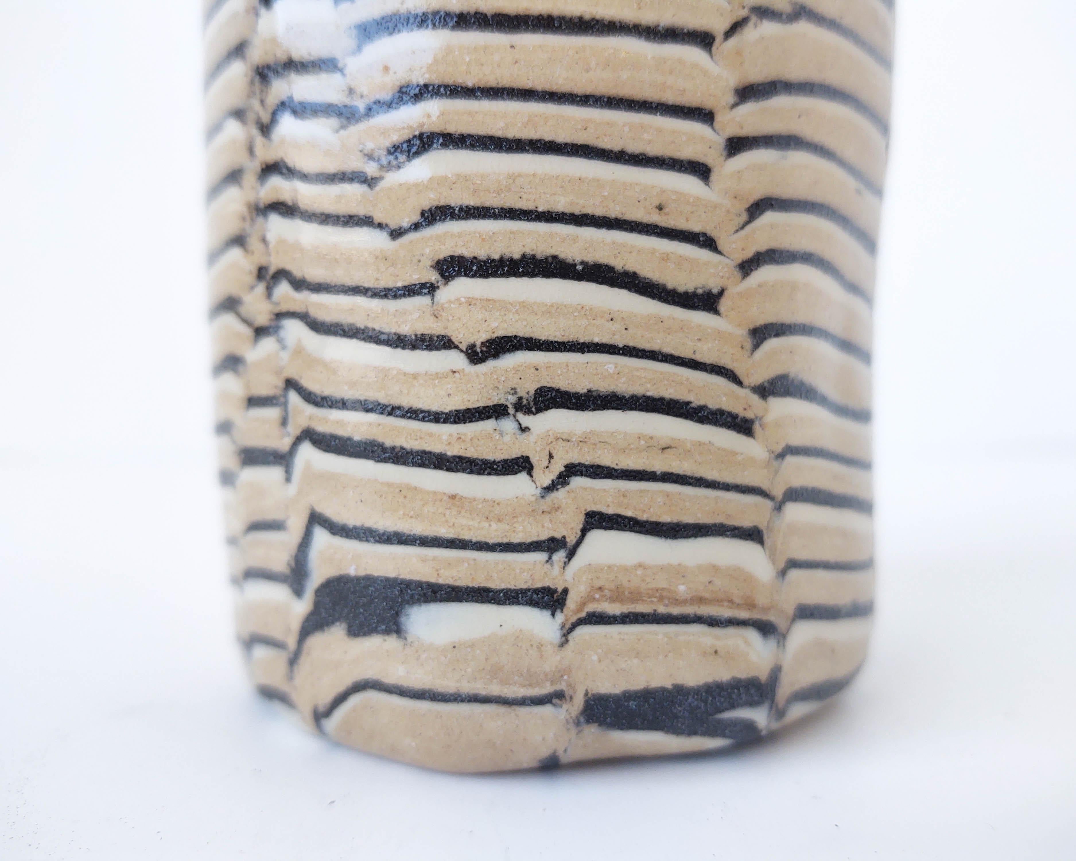 Contemporary Ceramic Distorted Stripes Tan Vase by Fizzy Ceramics For Sale