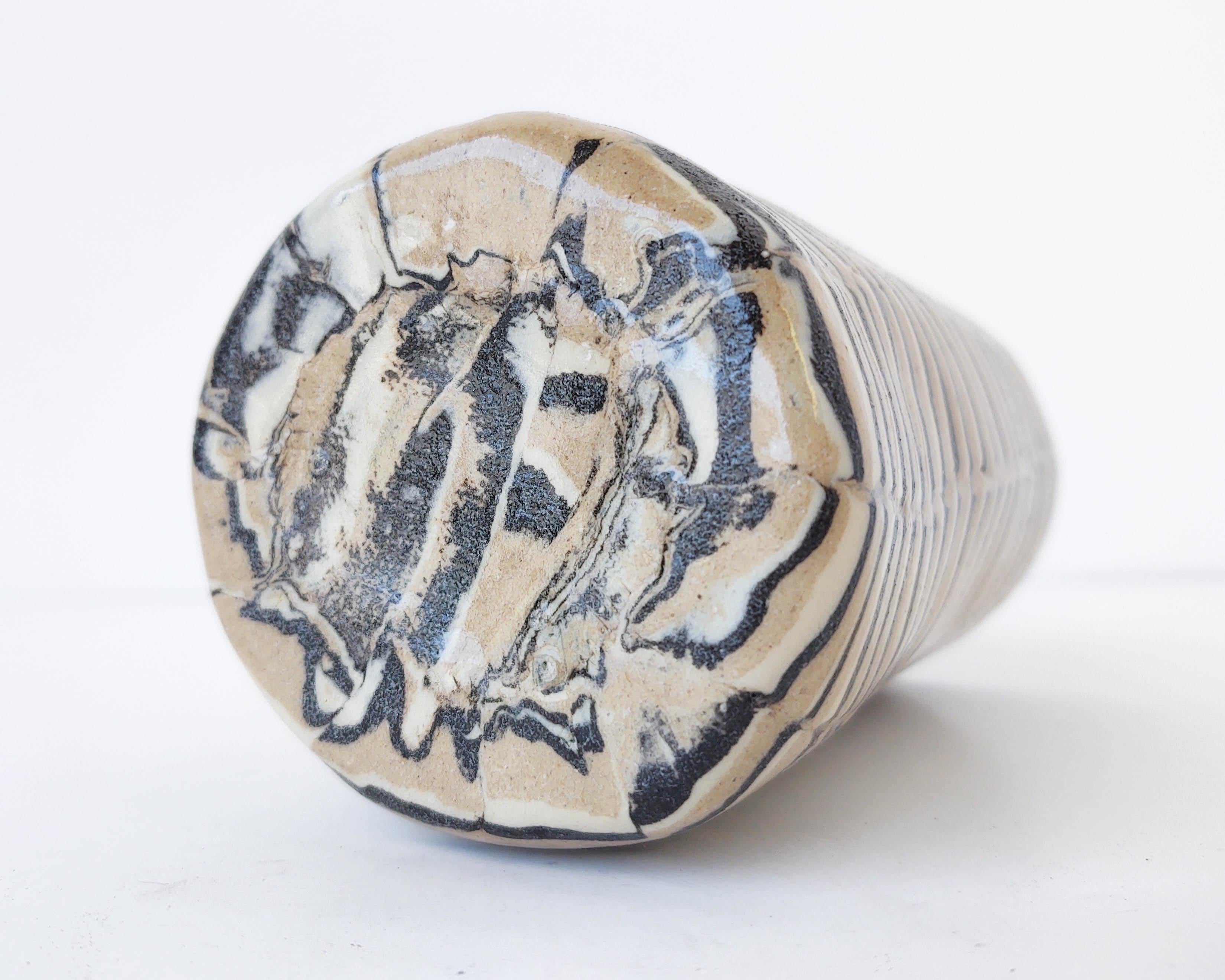 Ceramic Distorted Stripes Tan Vase by Fizzy Ceramics For Sale 1
