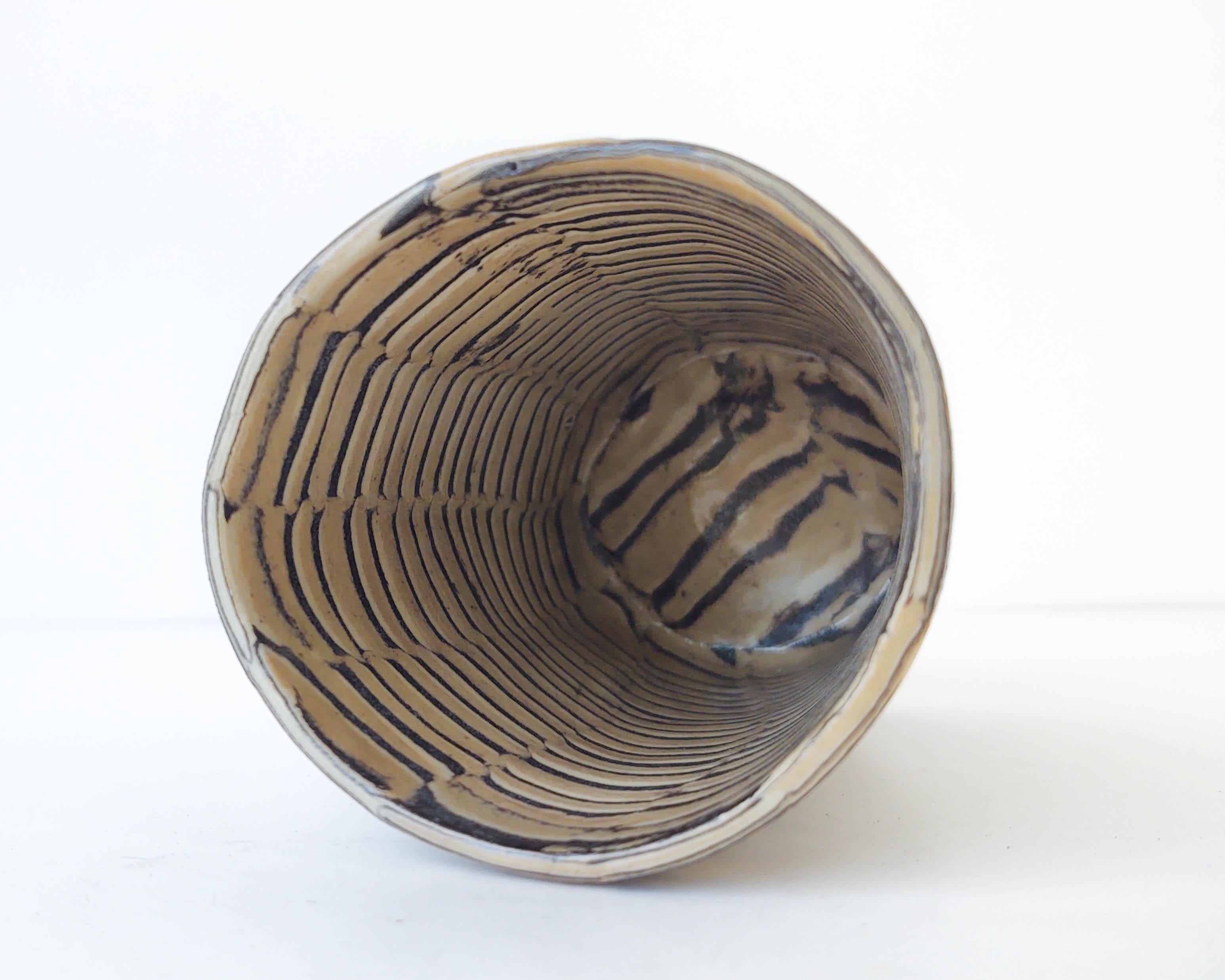 Ceramic Distorted Stripes Tan Vase by Fizzy Ceramics For Sale 2