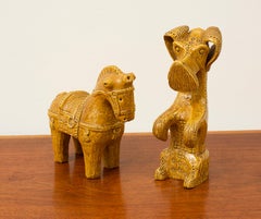 Ceramic Dog and Horse by Aldo Londi in Rare Mustard Glaze for Bitossi Italy 1960