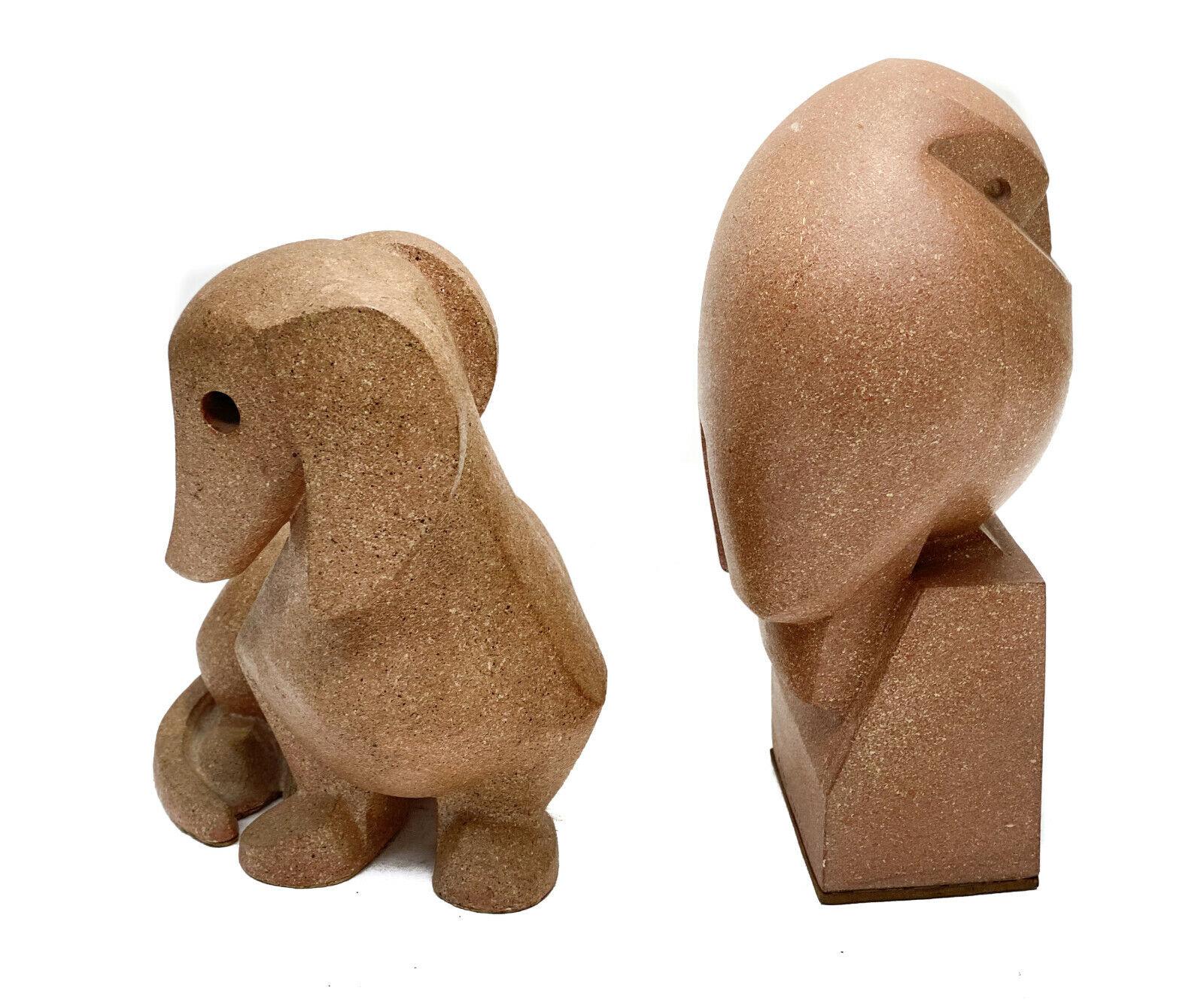 Ceramic dog & owl figurines, signed, by Mimi Murphey

The figurines are a modernist take on a dog and owl. Artist signed Mimi Murphey to the underside base of the dog, and dated to 1956.

Additional information:
Bird Species: Owl 
Type: