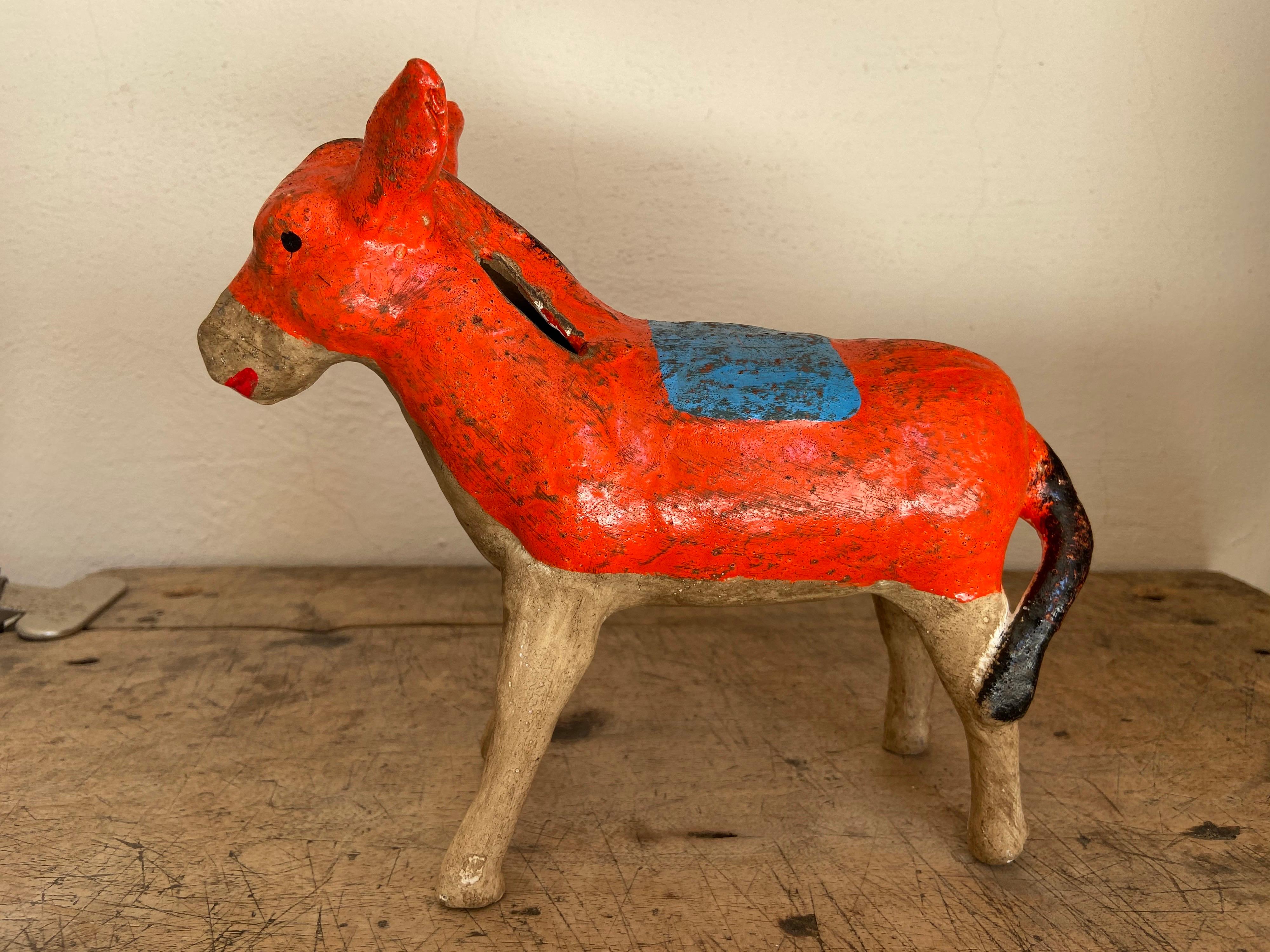 Folk Art Ceramic Donkey Piggy Bank from Mexico, 1980s