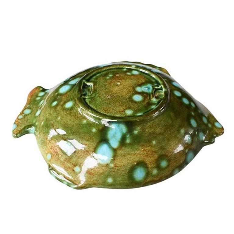 American Ceramic Drip Pottery Fish Trinket Dish or Catchall in Green and Blue For Sale