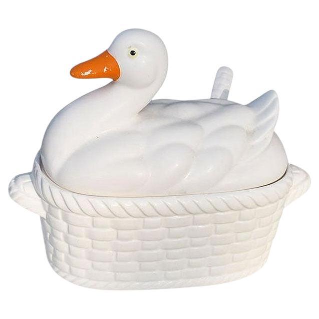 Ceramic Duck Serving Bowl or Soup Tureen with Matching Ladle, 20th Century