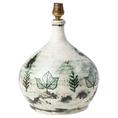 Vintage Ceramic egg-shaped lamp base, foliage decoration by J.Blin, France circa 1950