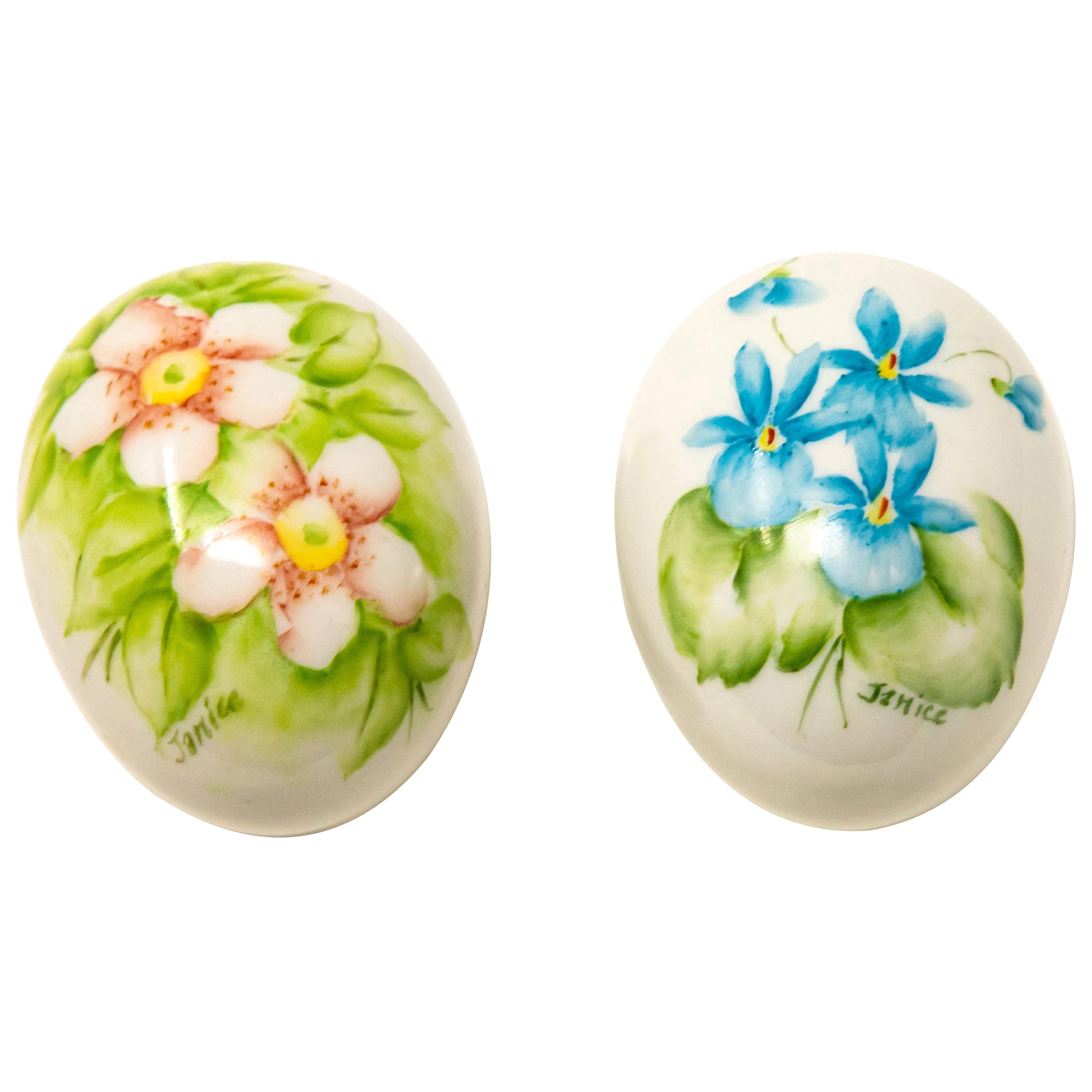 Ceramic Eggs with Floral Motif For Sale