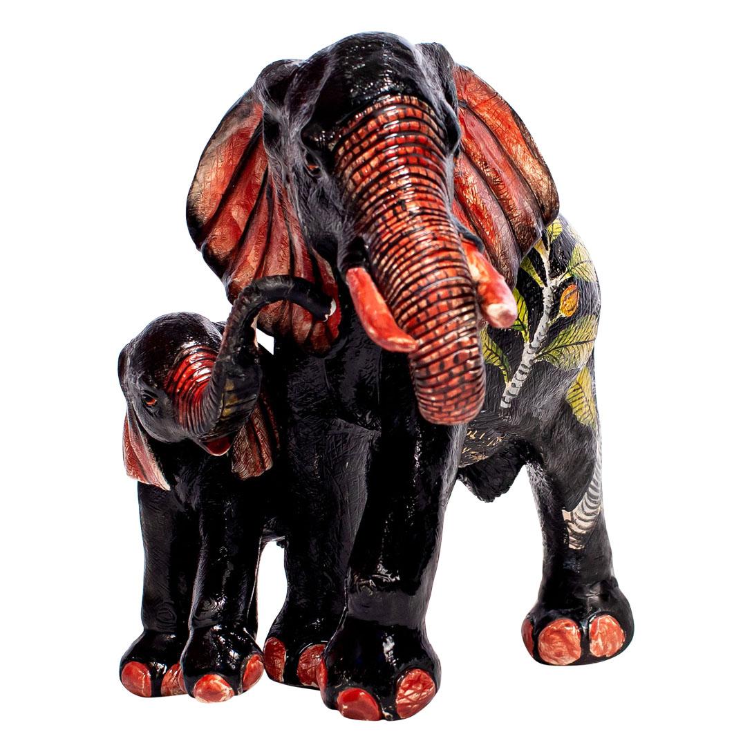Keramik  Elefant und Baby  Skulptur, handgemacht in Südafrika (Handbemalt)