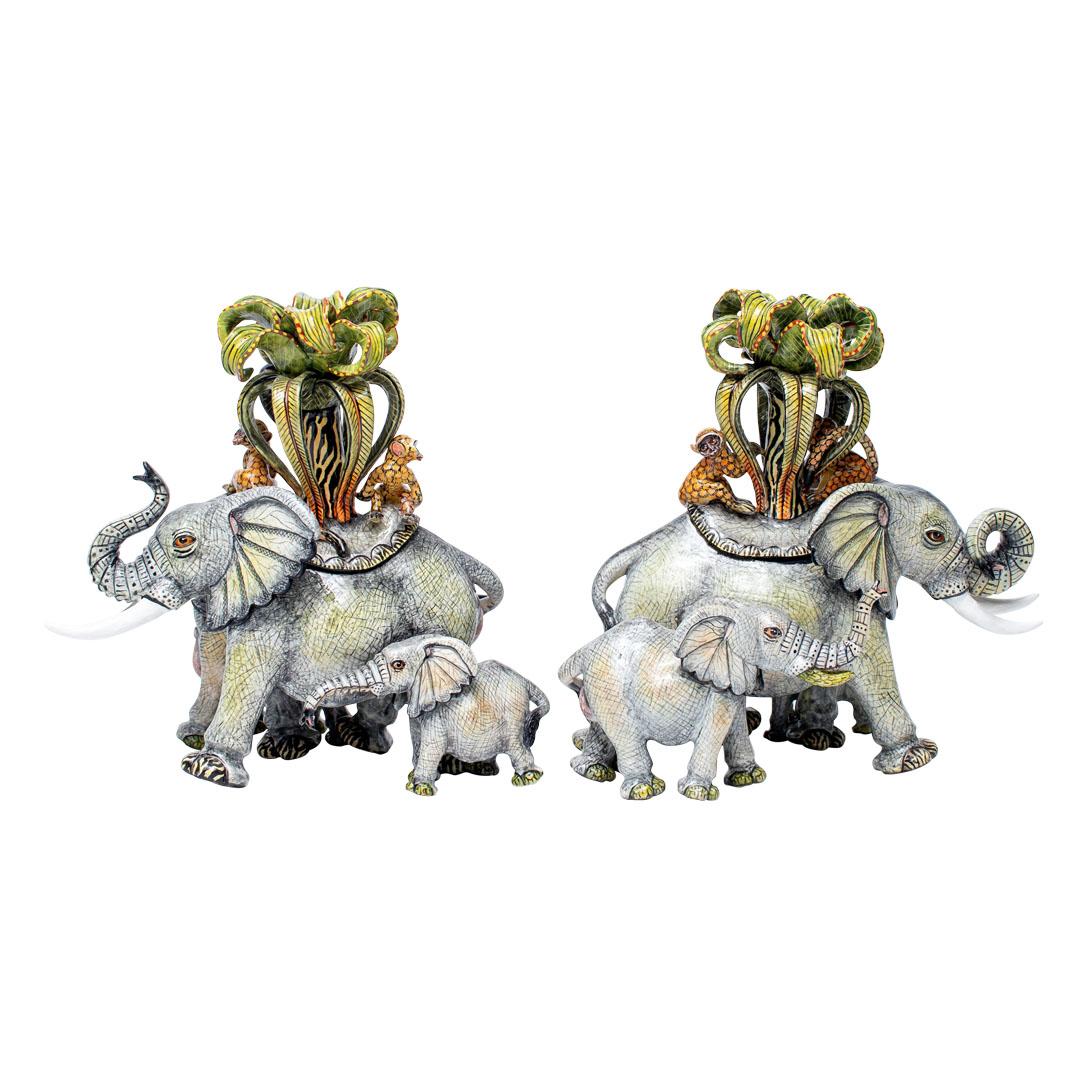 Fired Ceramic Elephant Candlesticks  , hand made in South Africa