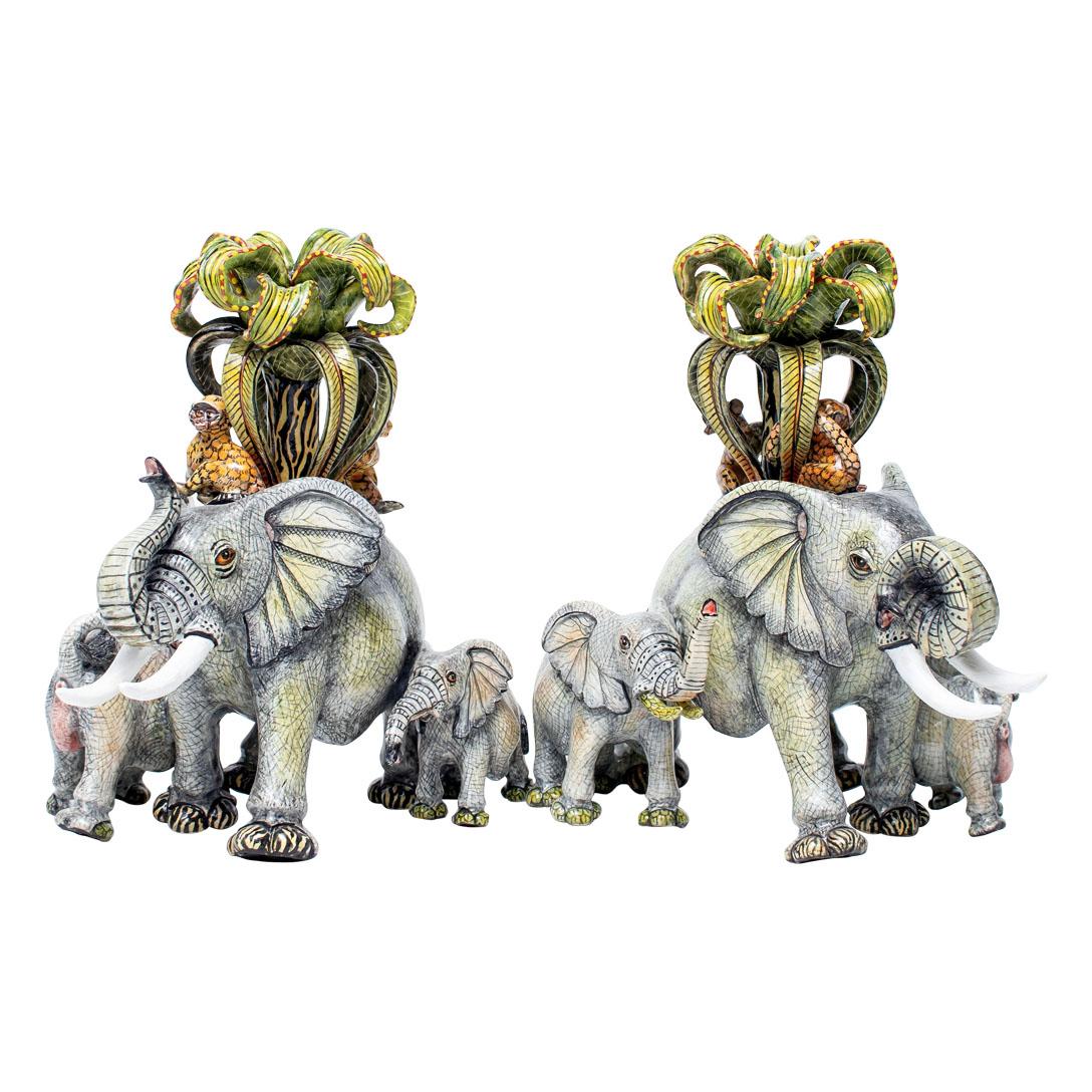 Ceramic Elephant Candlesticks  , hand made in South Africa In Excellent Condition In North Miami, FL