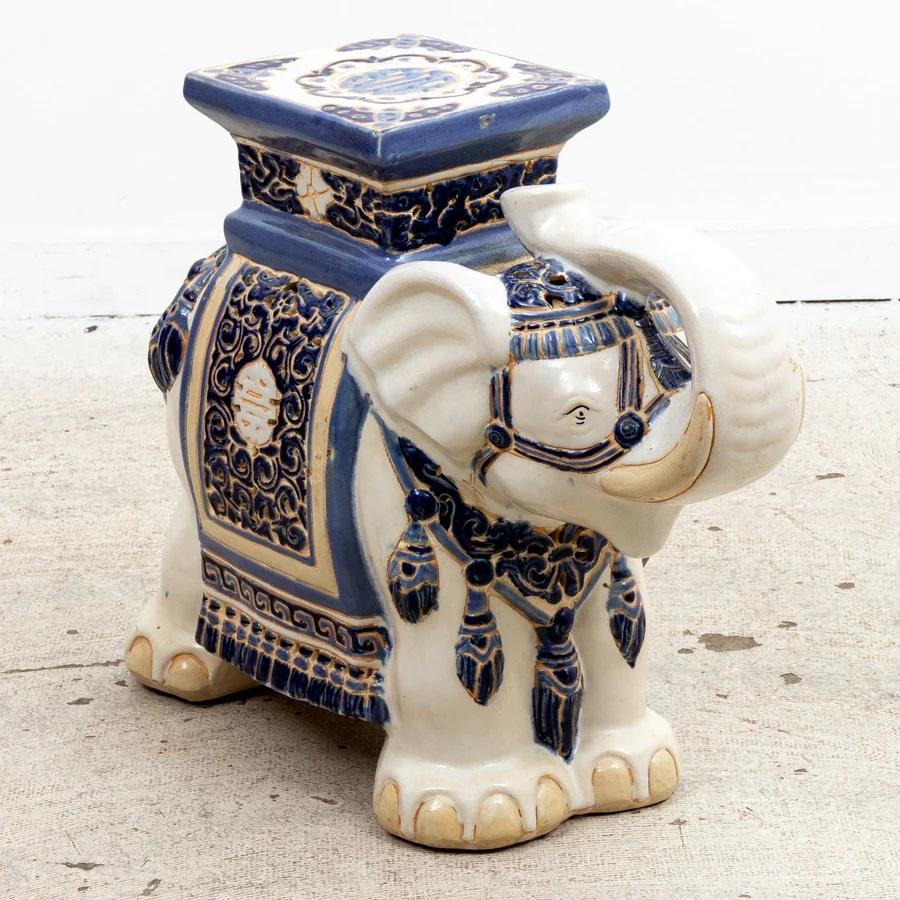 Painted Ceramic Elephant Garden Stool