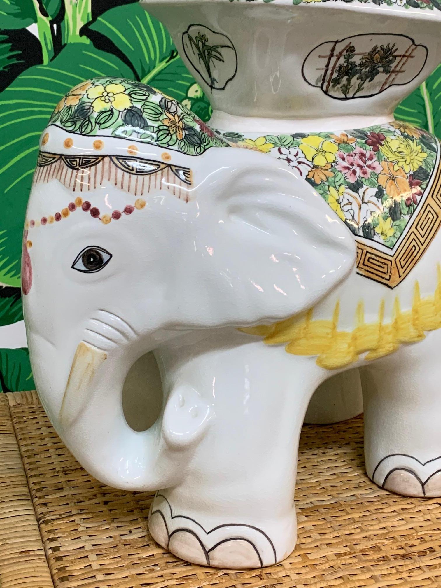 Hollywood Regency Ceramic Elephant Garden Stool