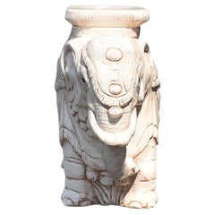 Paire de tabourets de jardin éléphants en céramique avec plateau en verre rond