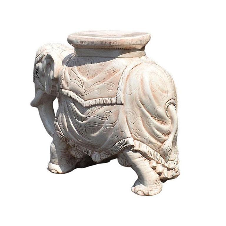 Keramik-Elefanten-Gartenhocker-Beistelltische mit runden Glasplatten – ein Paar im Angebot 2