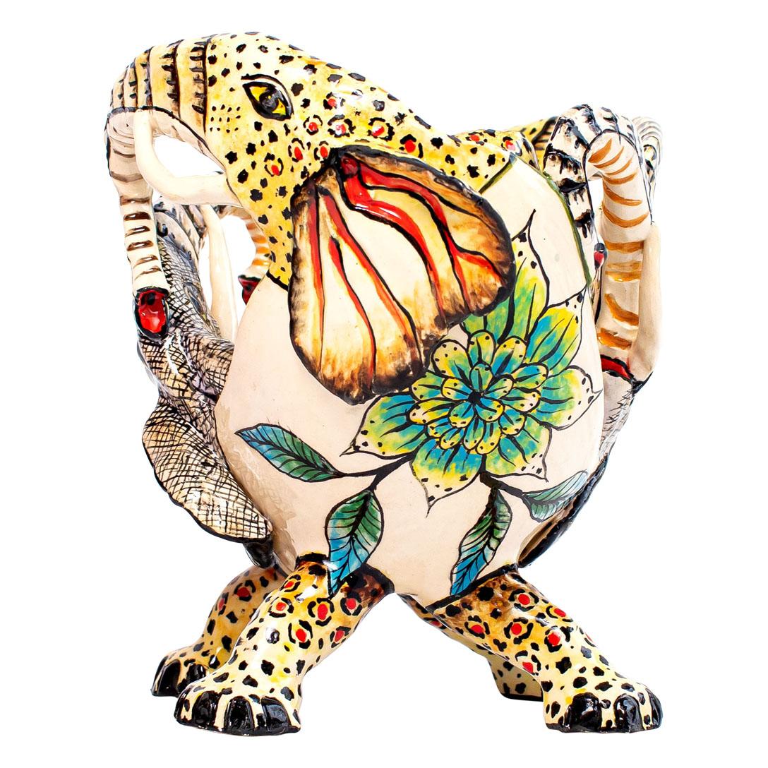 Keramikvase mit Elefantenkopfschale, Hand  Hergestellt in Südafrika (Südafrikanisch)