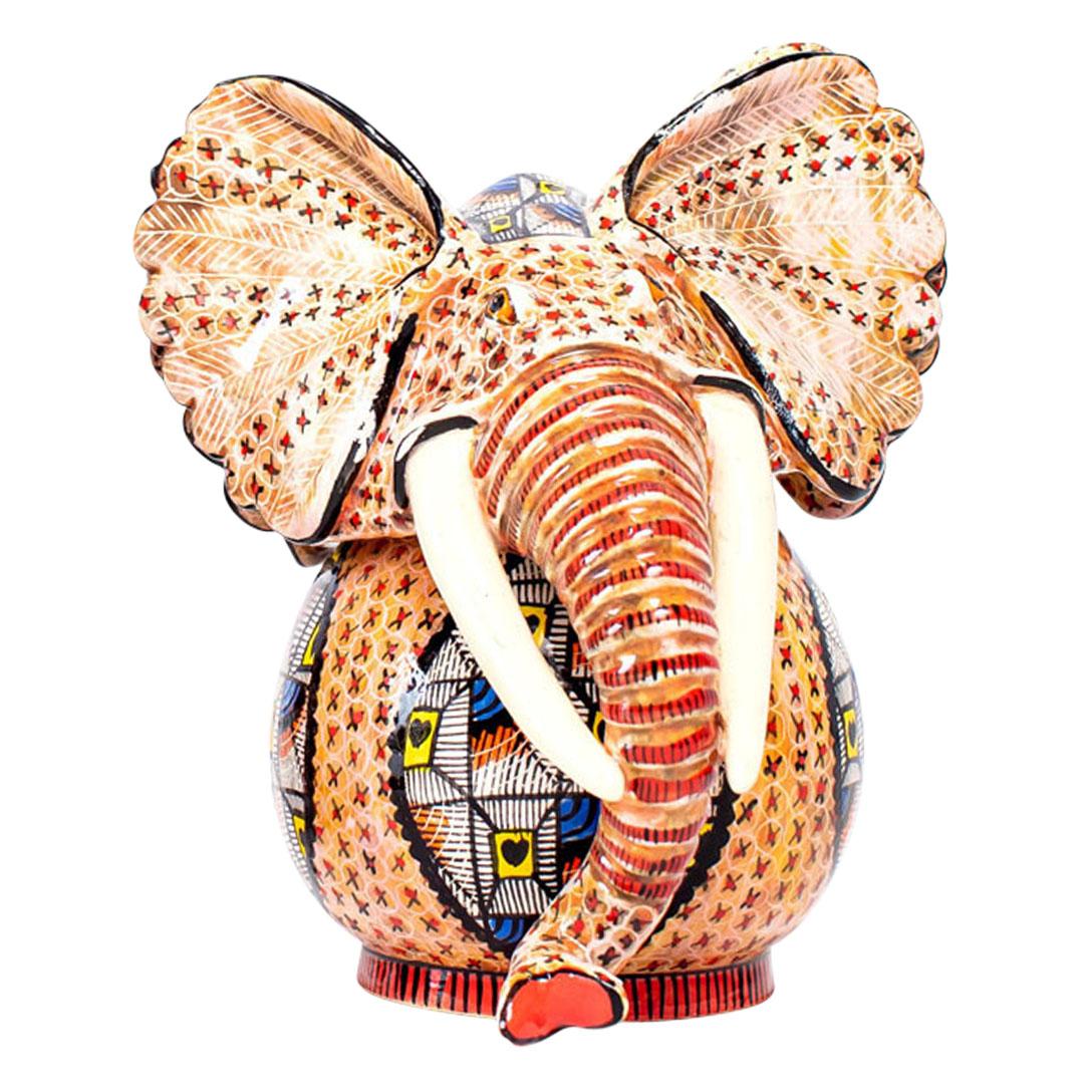 South African Ceramic  Elephant Head Jewelry  Box  , hand made in South Africa