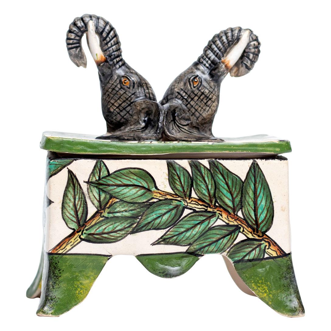 Modern Ceramic Elephant Jewelry Box , hand made in South Africa For Sale