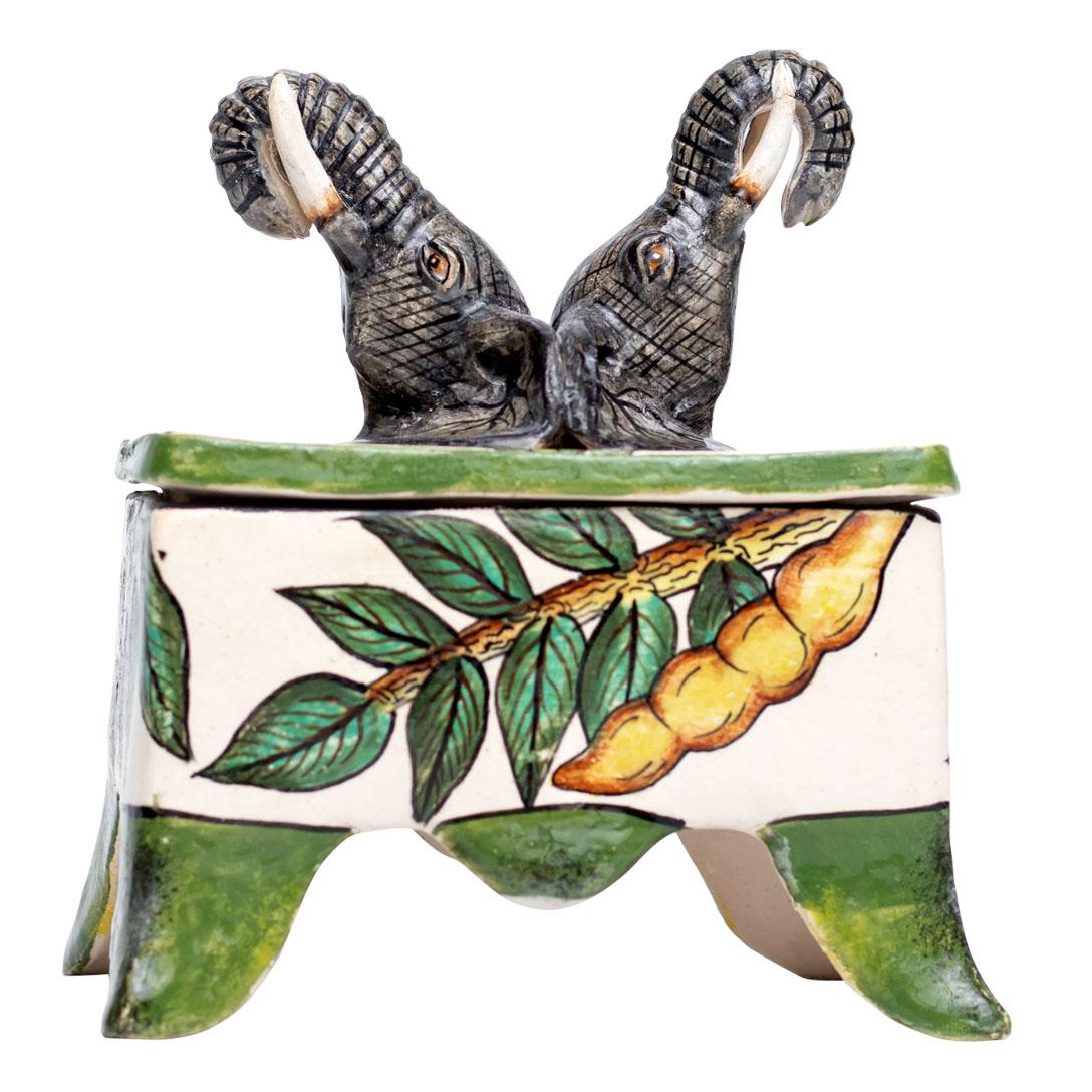 South African Ceramic Elephant Jewelry Box , hand made in South Africa For Sale