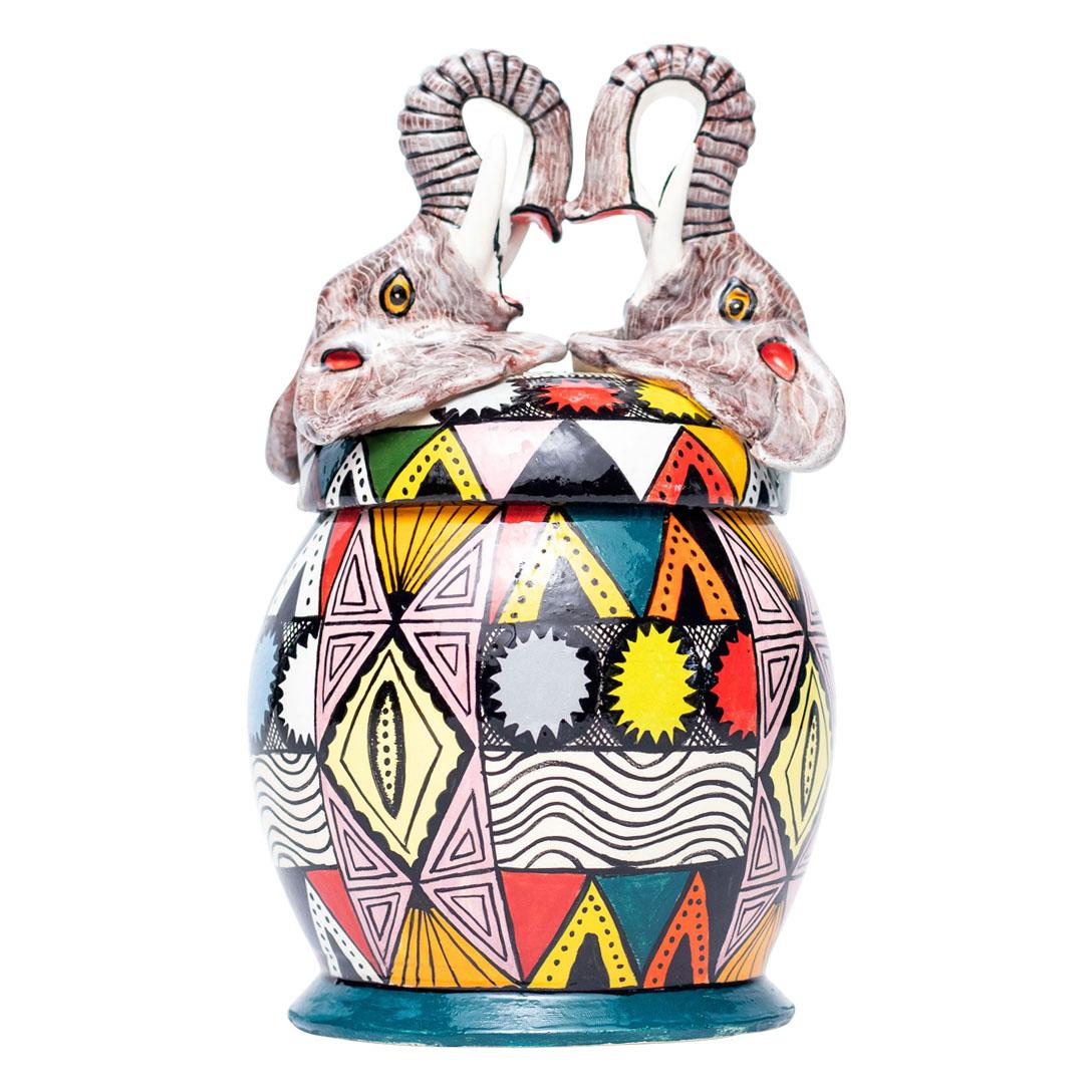 South African Ceramic Elephant Jewelry Box  , hand made in South Africa