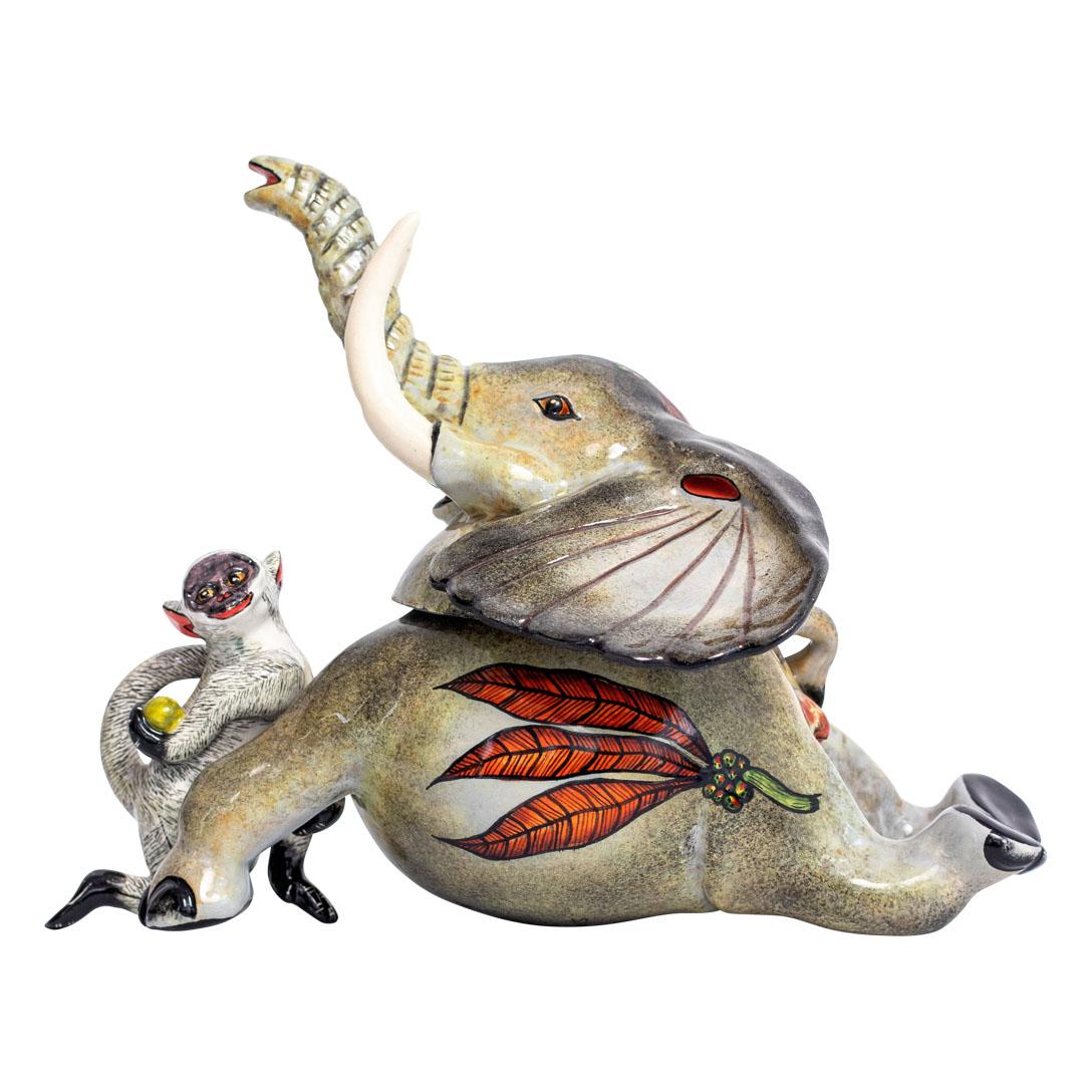 Fired Ceramic  Elephant Jewelry  Box  , hand made in South Africa For Sale