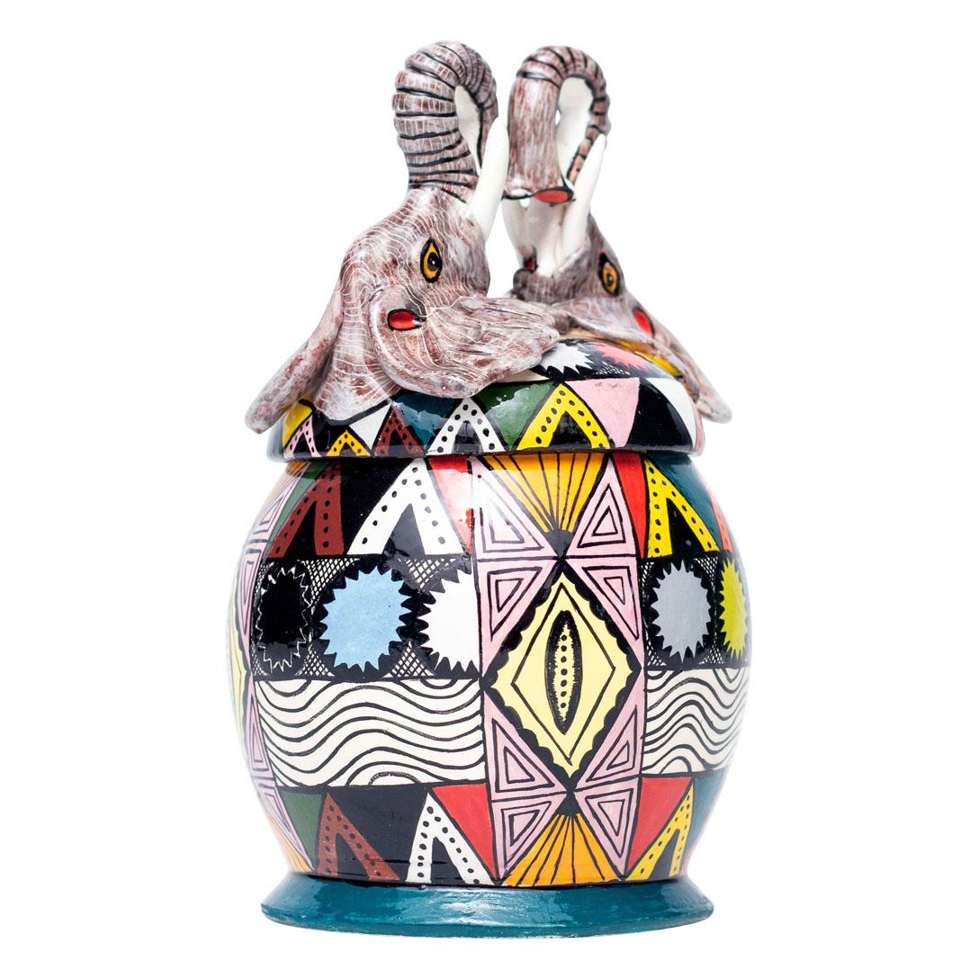 Hand-Painted Ceramic Elephant Jewelry Box  , hand made in South Africa