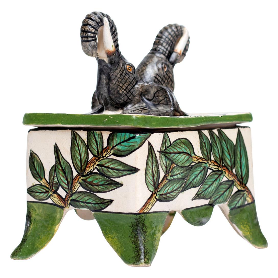 Contemporary Ceramic Elephant Jewelry Box , hand made in South Africa For Sale