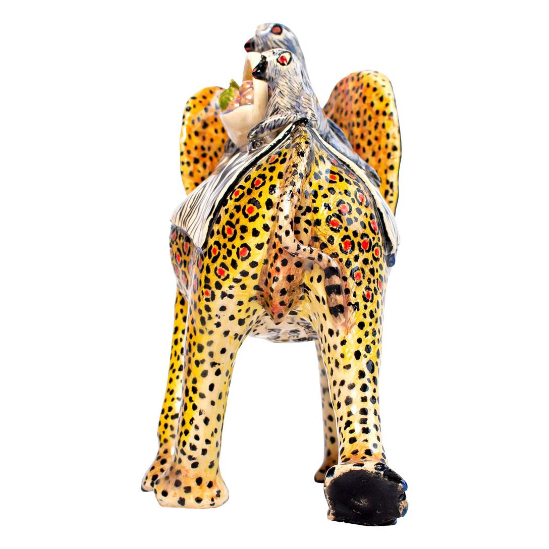 South African Ceramic Elephant Monkey  Rider, Hand  made in South Africa For Sale