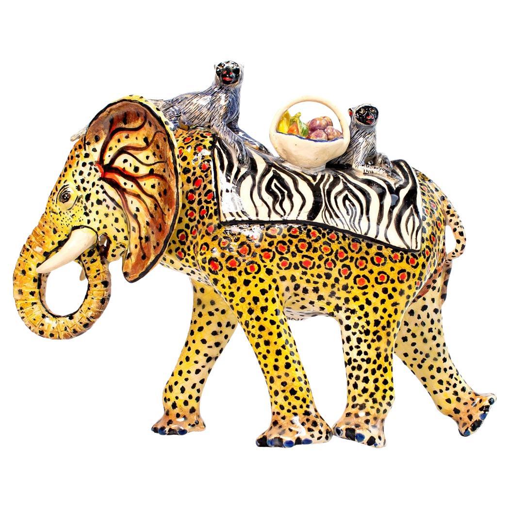 Ceramic Elephant Monkey  Rider, Hand  made in South Africa