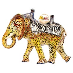 Ceramic Elephant Monkey  Rider, Hand  made in South Africa