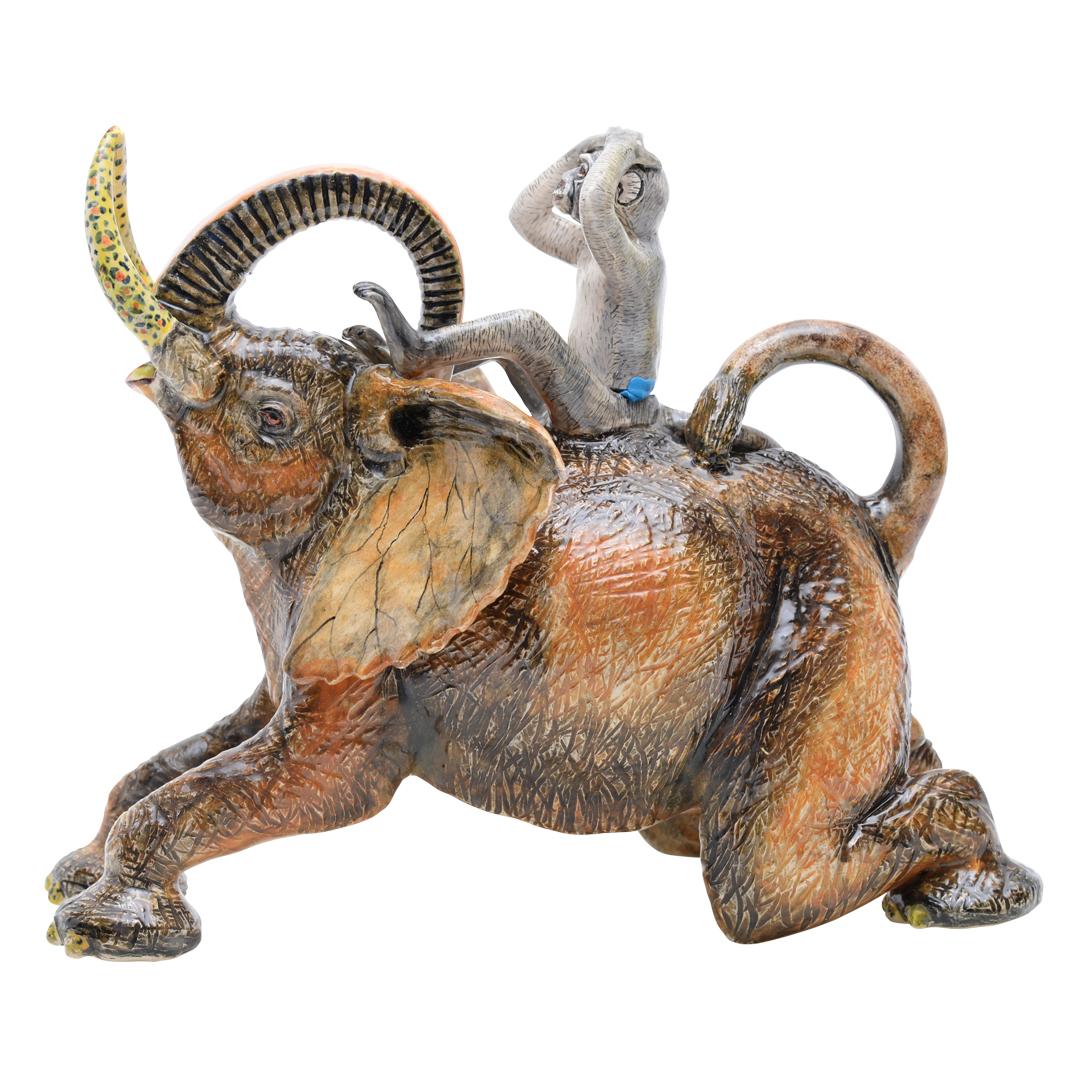Modern Ceramic Elephant Monkey Teapot , hand made in South Africa