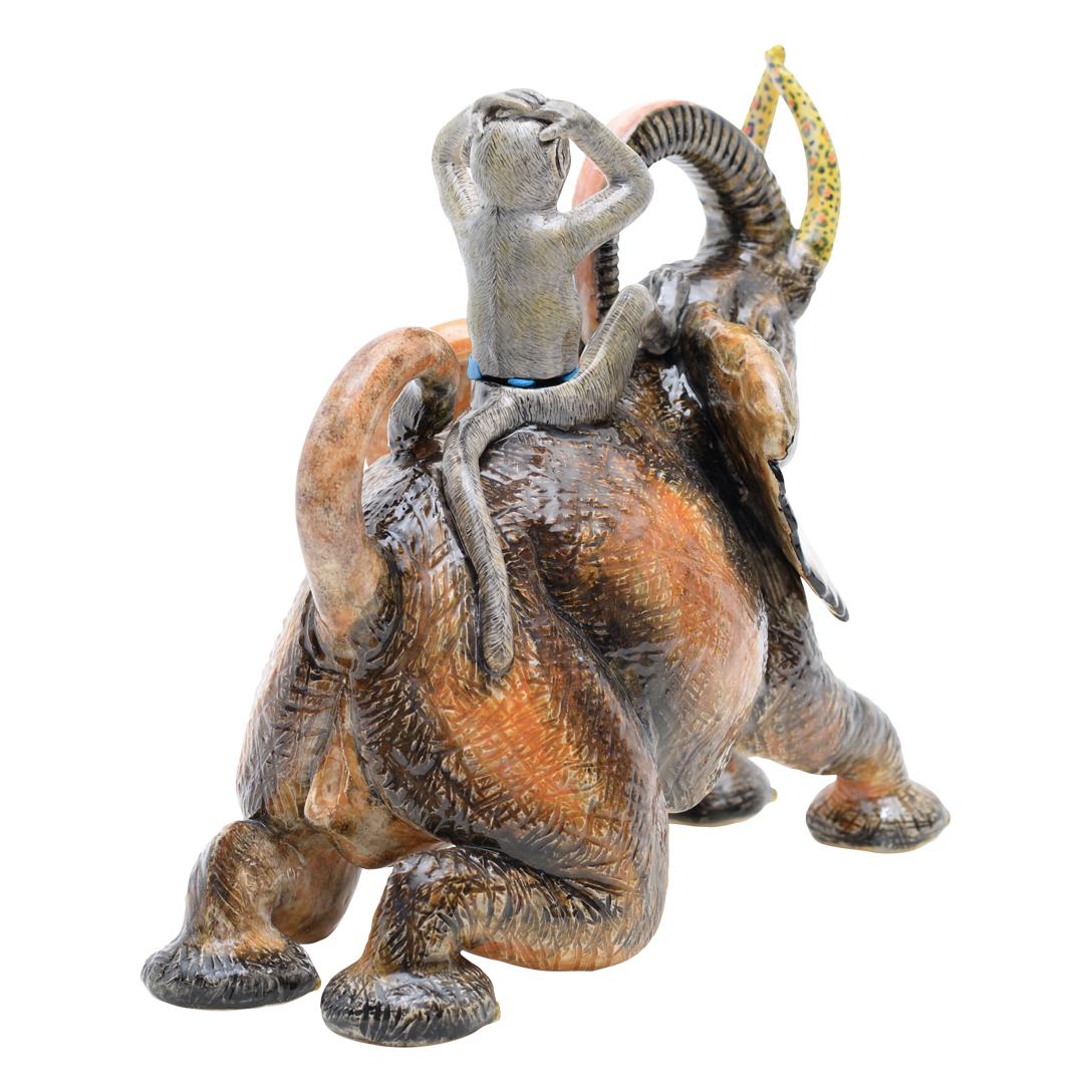 South African Ceramic Elephant Monkey Teapot , hand made in South Africa