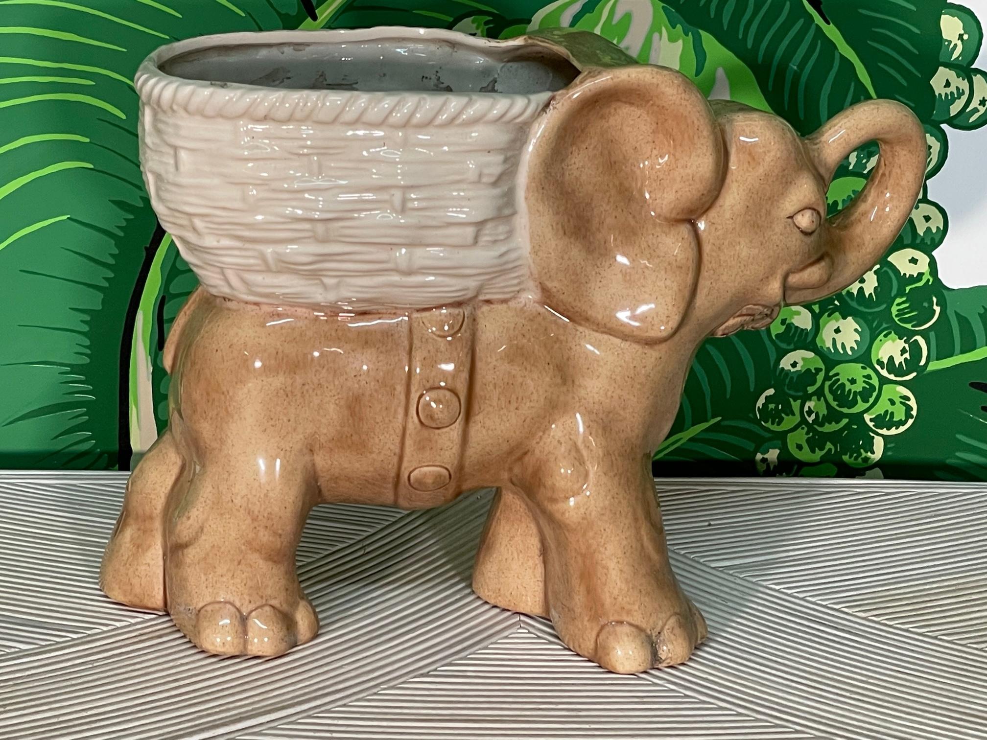 Ceramic Elephant Planter Cachepot In Good Condition For Sale In Jacksonville, FL