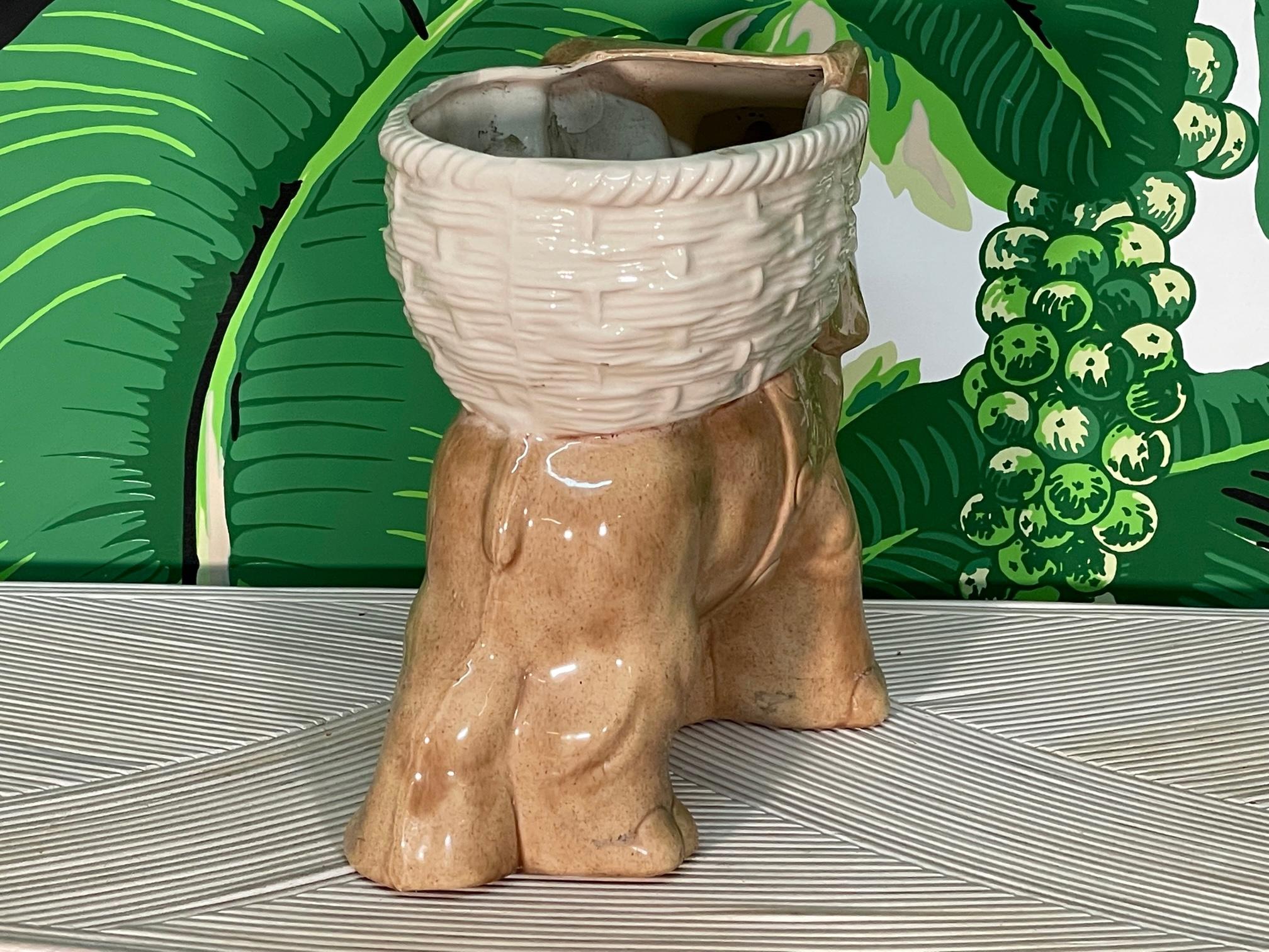 20th Century Ceramic Elephant Planter Cachepot For Sale