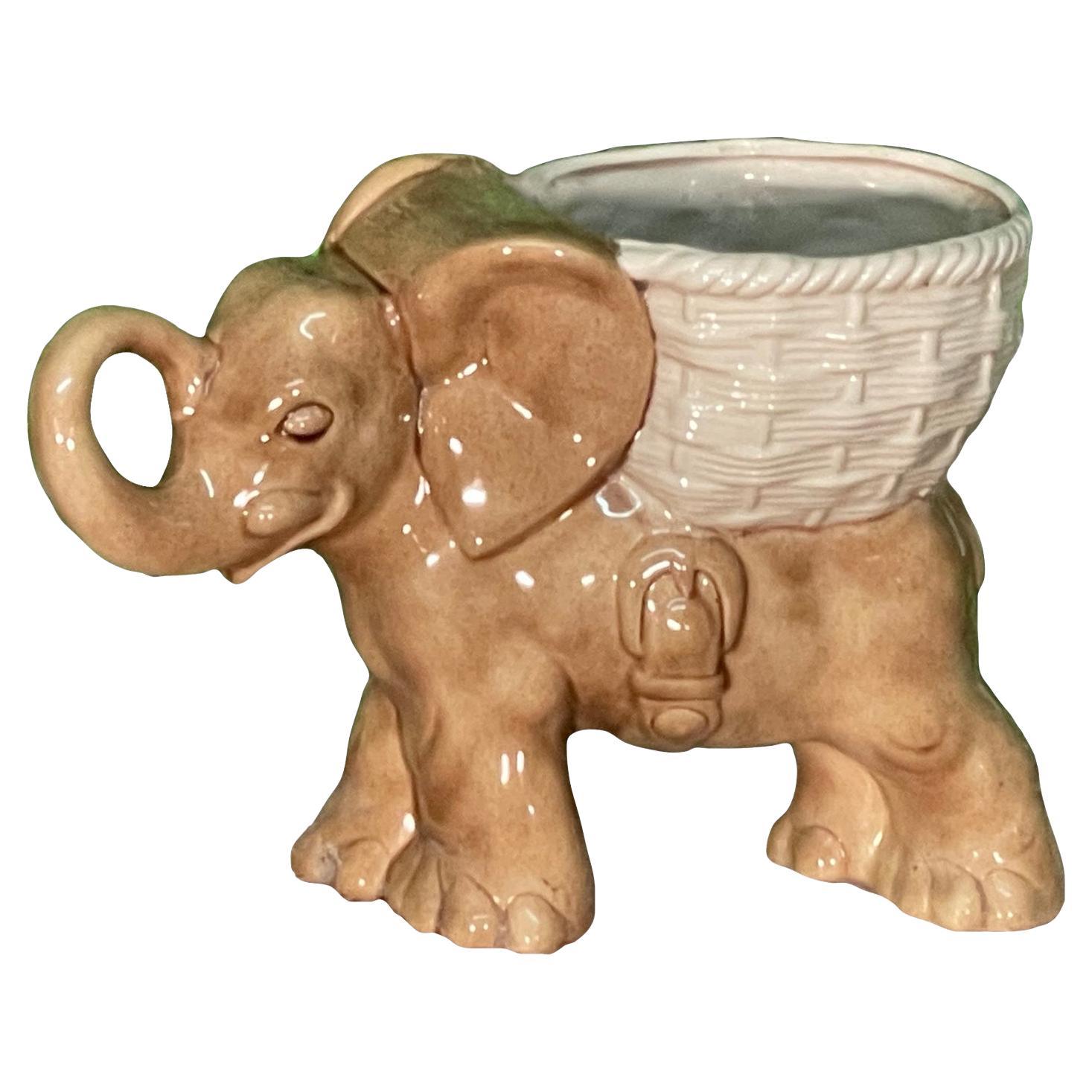 Ceramic Elephant Planter Cachepot For Sale