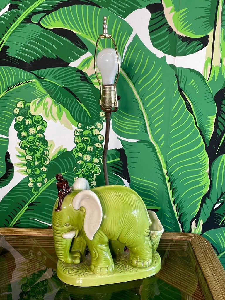 Ceramic Elephant Planter Table Lamp For Sale at 1stDibs