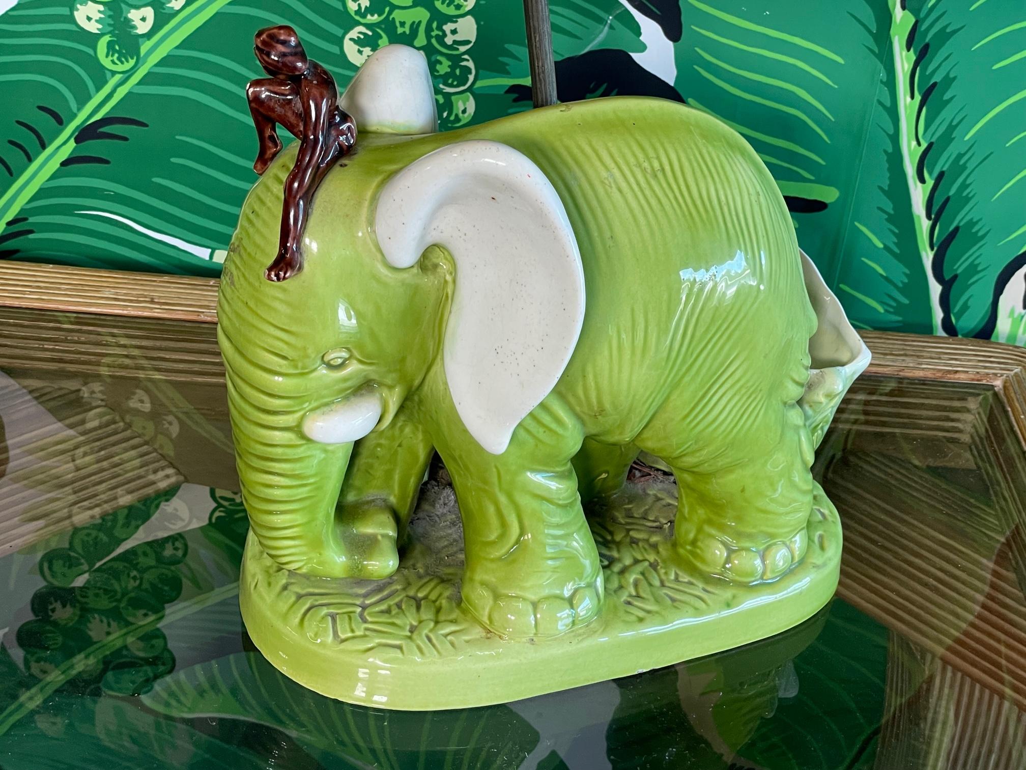 Hollywood Regency Ceramic Elephant Planter Table Lamp For Sale